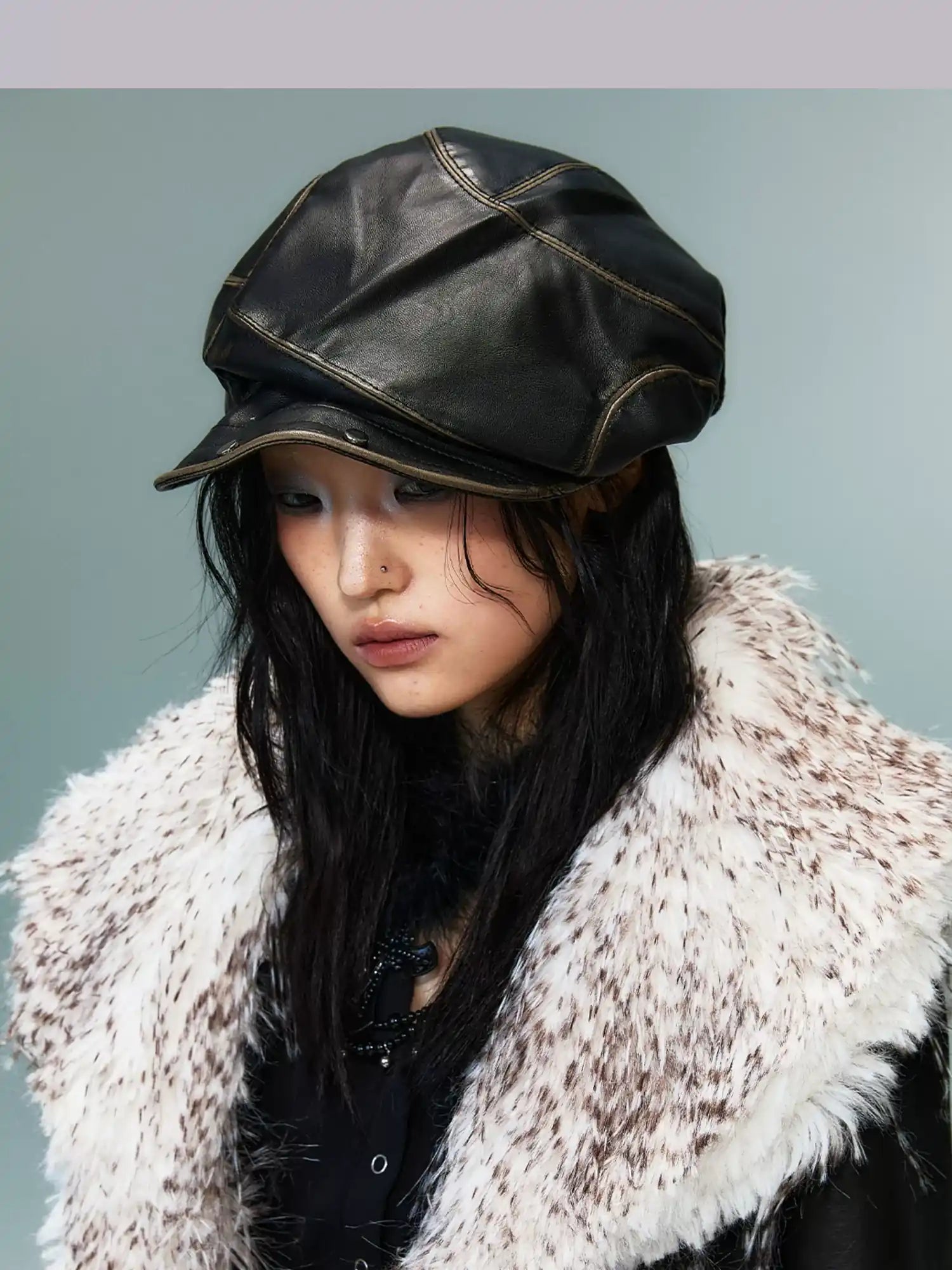 Frustration Garden Vintage Punk Two Tone Rivet Leather Cap