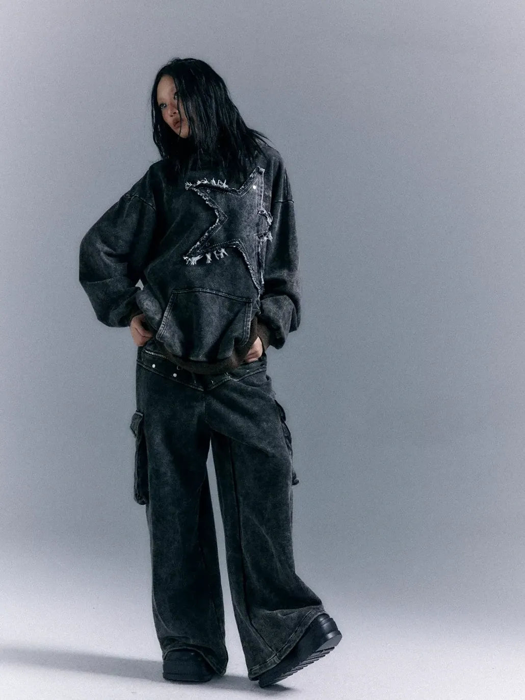Vintage Punk Washed Star Hoodie