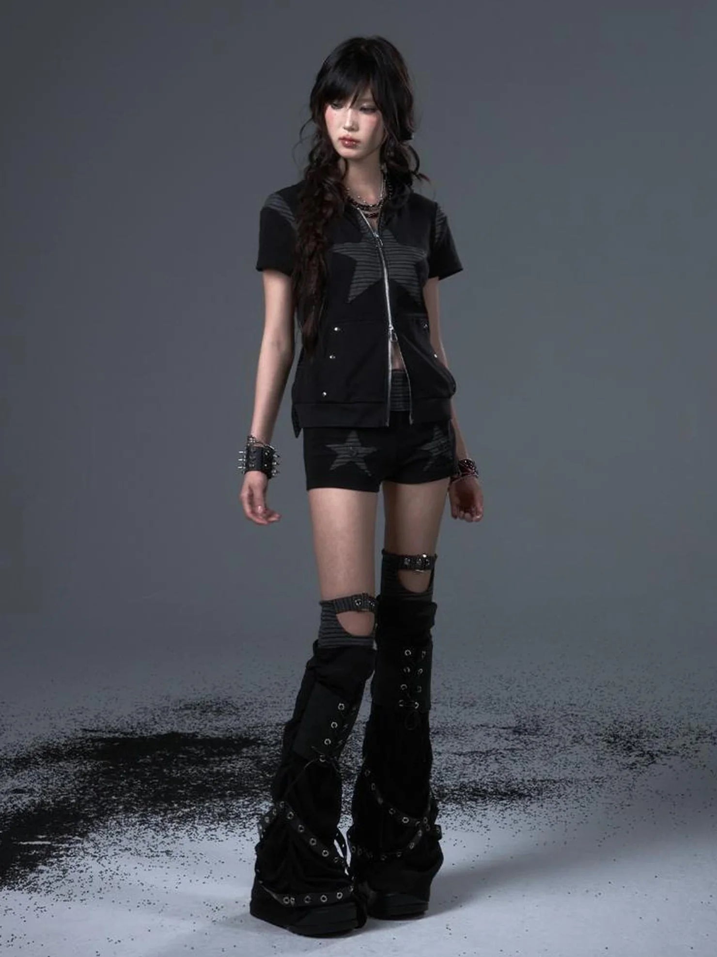 Frustration Garden Vintage Stripe Star Bunny Hooded Short Sleeve Top