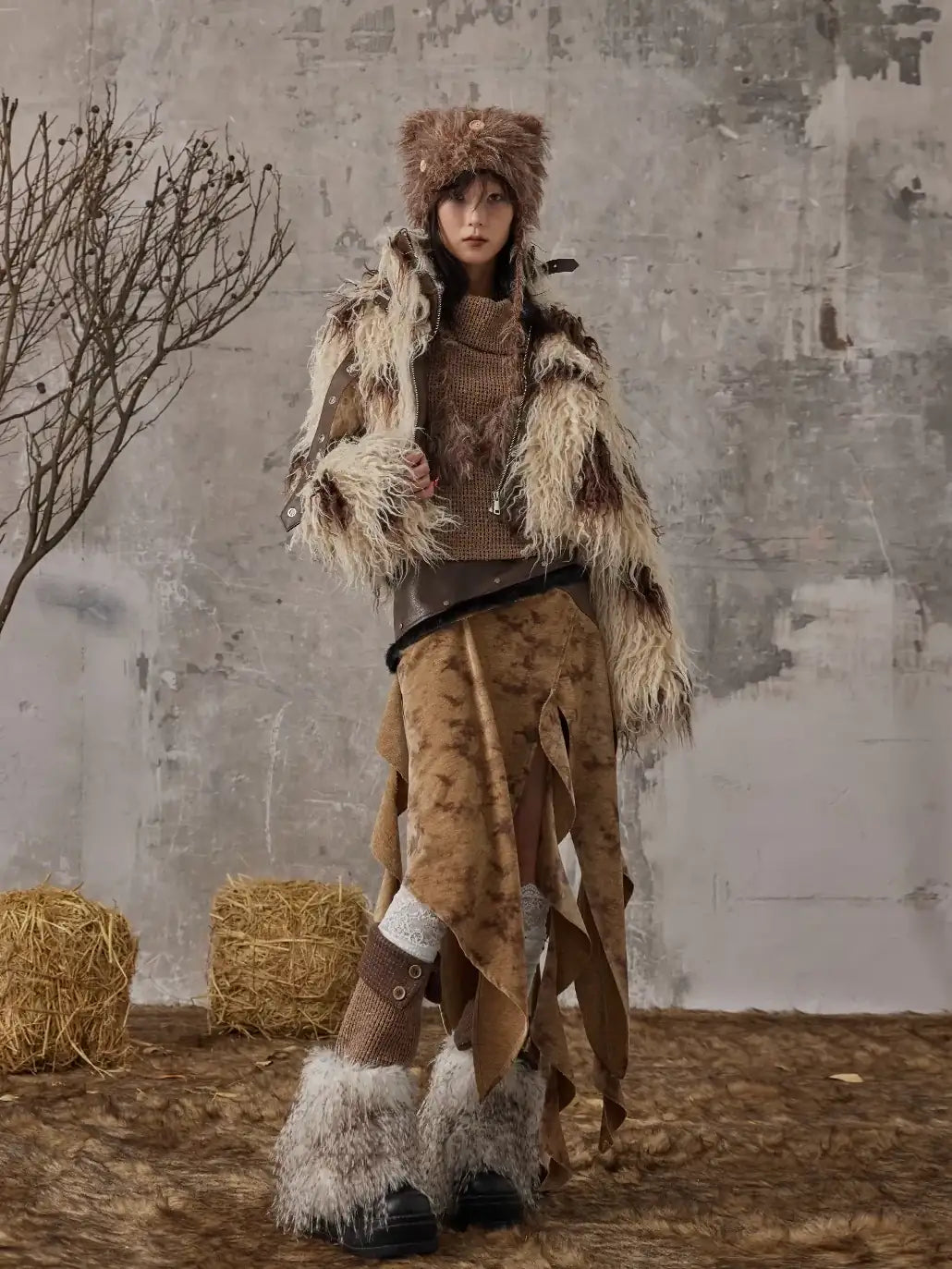 Frustration Garden Vintage Wanderer Asymmetrical Pu Leather Maxi Skirt