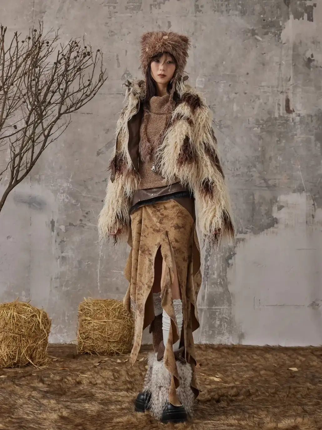 Frustration Garden Vintage Wanderer Asymmetrical Pu Leather Maxi Skirt