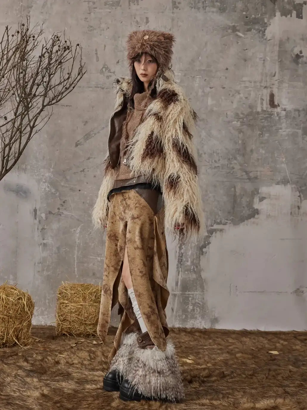 Frustration Garden Vintage Wanderer Asymmetrical Pu Leather Maxi Skirt