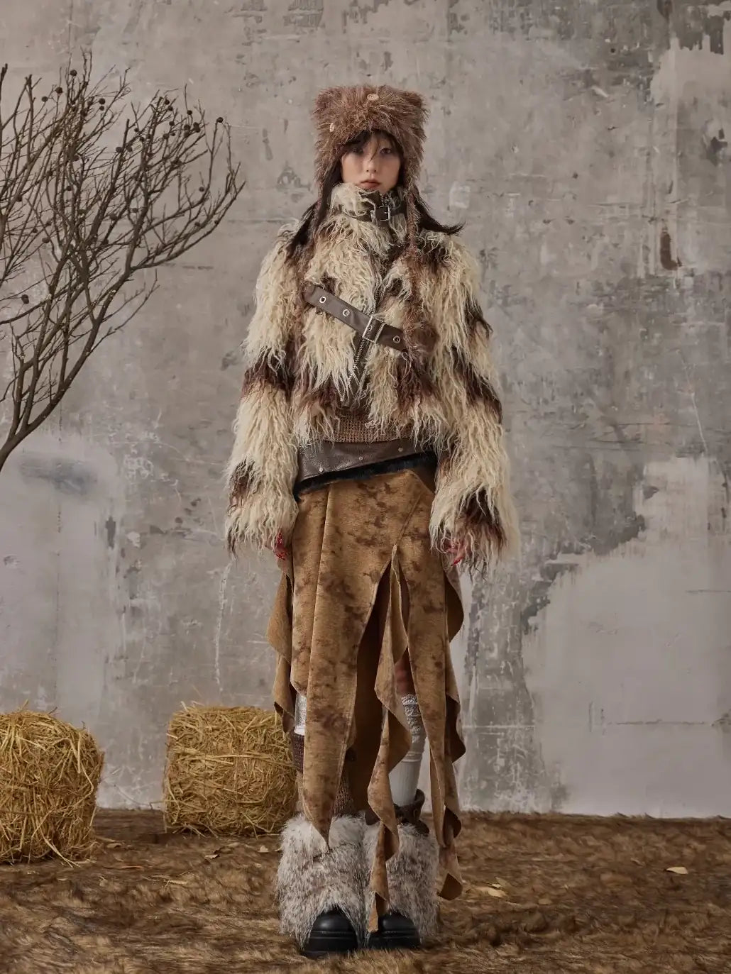 Frustration Garden Vintage Wanderer Asymmetrical Pu Leather Maxi Skirt