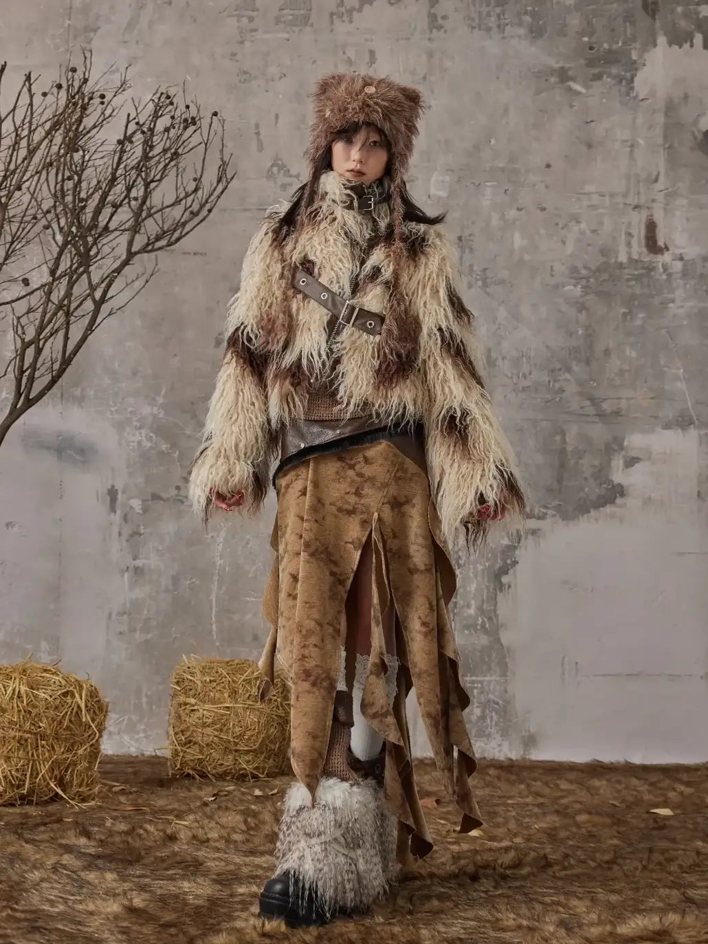 Frustration Garden Vintage Wanderer Asymmetrical Pu Leather Maxi Skirt