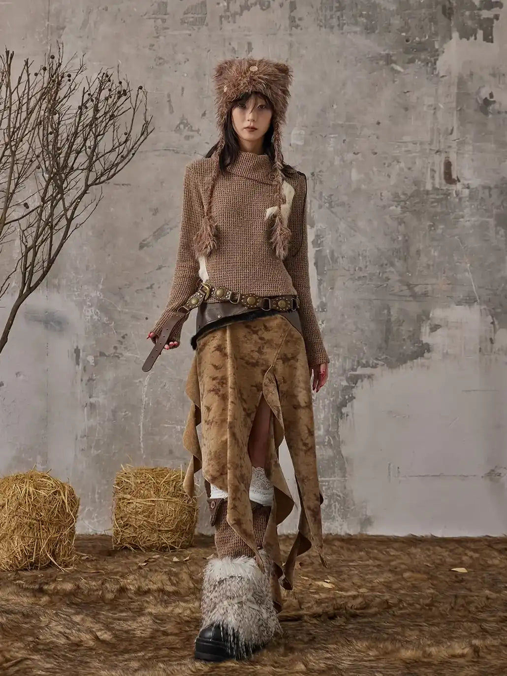 Frustration Garden Vintage Wanderer Asymmetrical Pu Leather Maxi Skirt