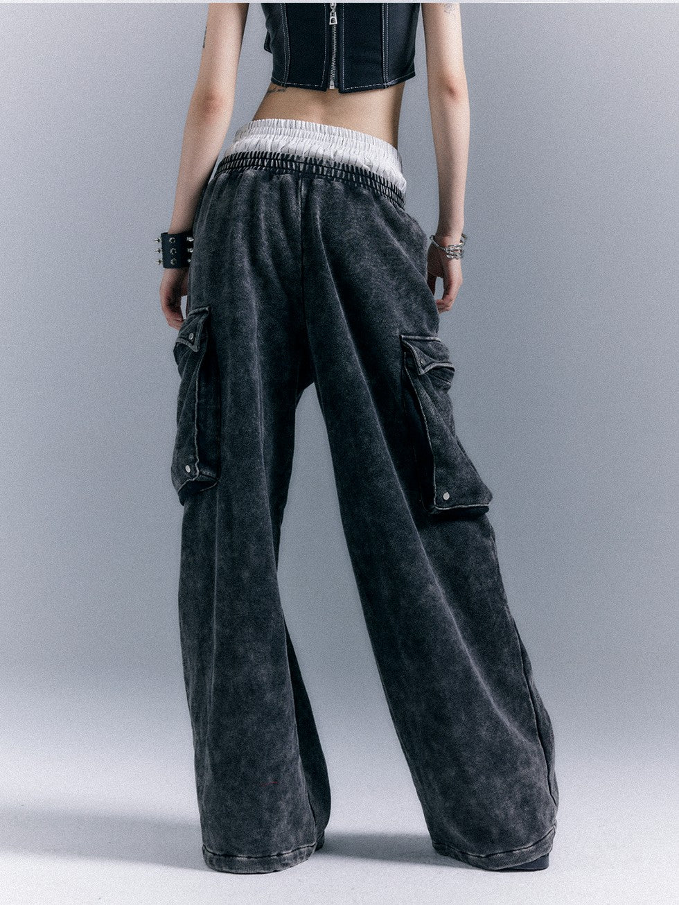 Frustration Garden Washed Street Punk 3d Pockets Double Waist Women&