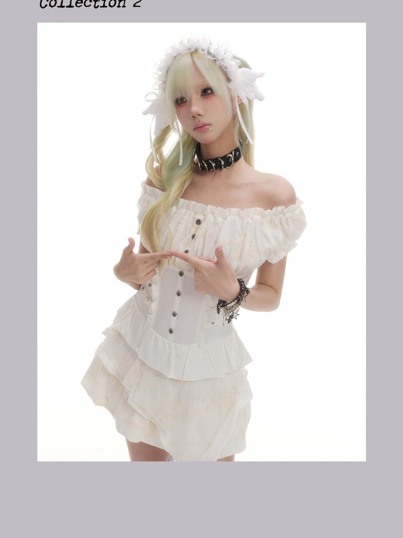 Frustration Garden White Off Shoulder Puff Sleeve Tiered Cake Women&