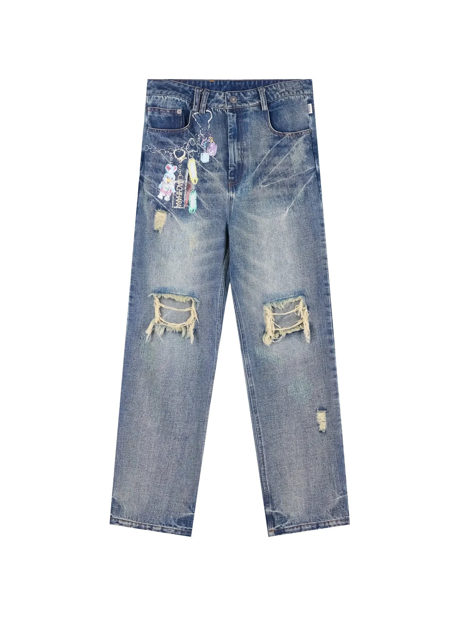Vintage Rabbit Chain Denim Pants