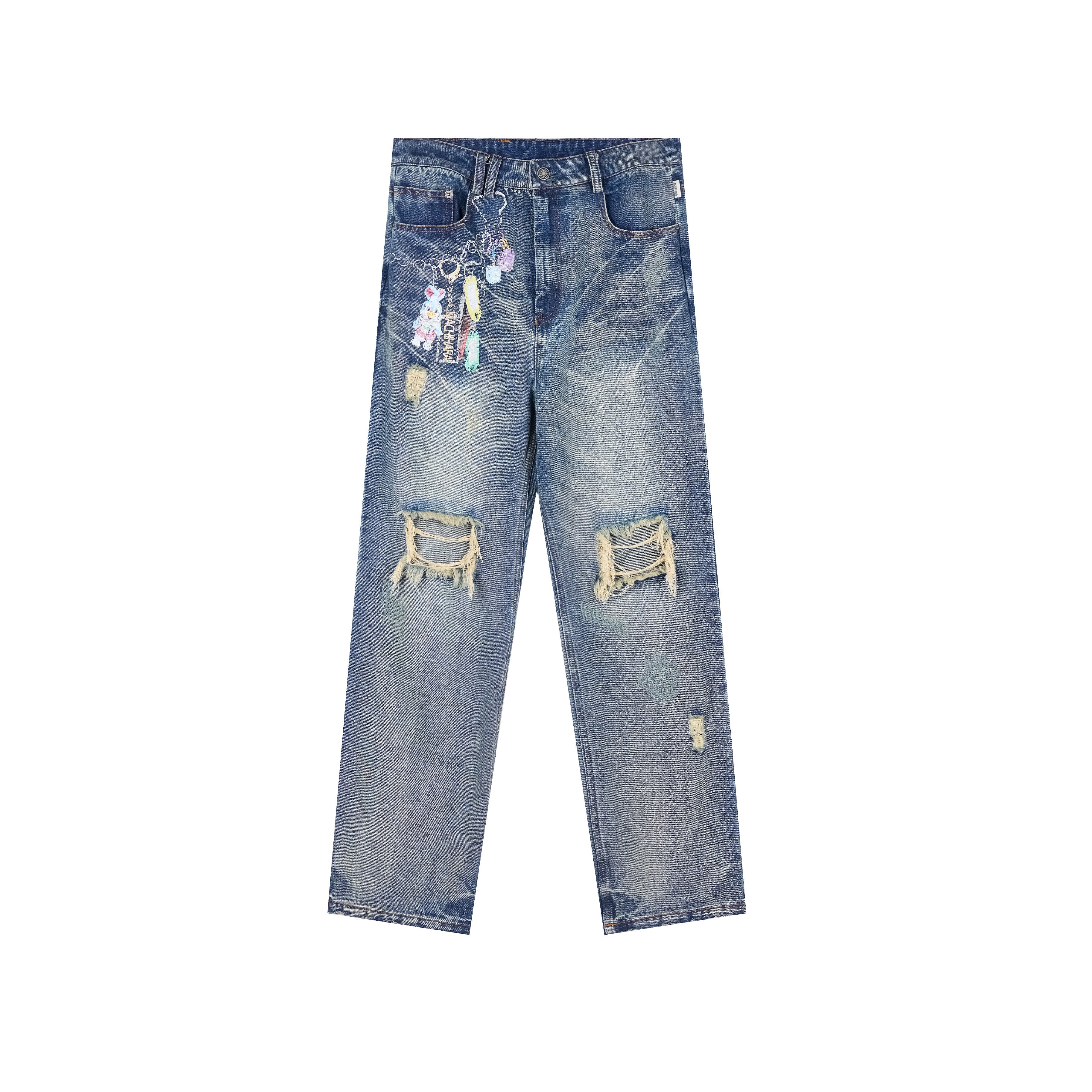 Achihara Vintage Rabbit Chain Denim Pants
