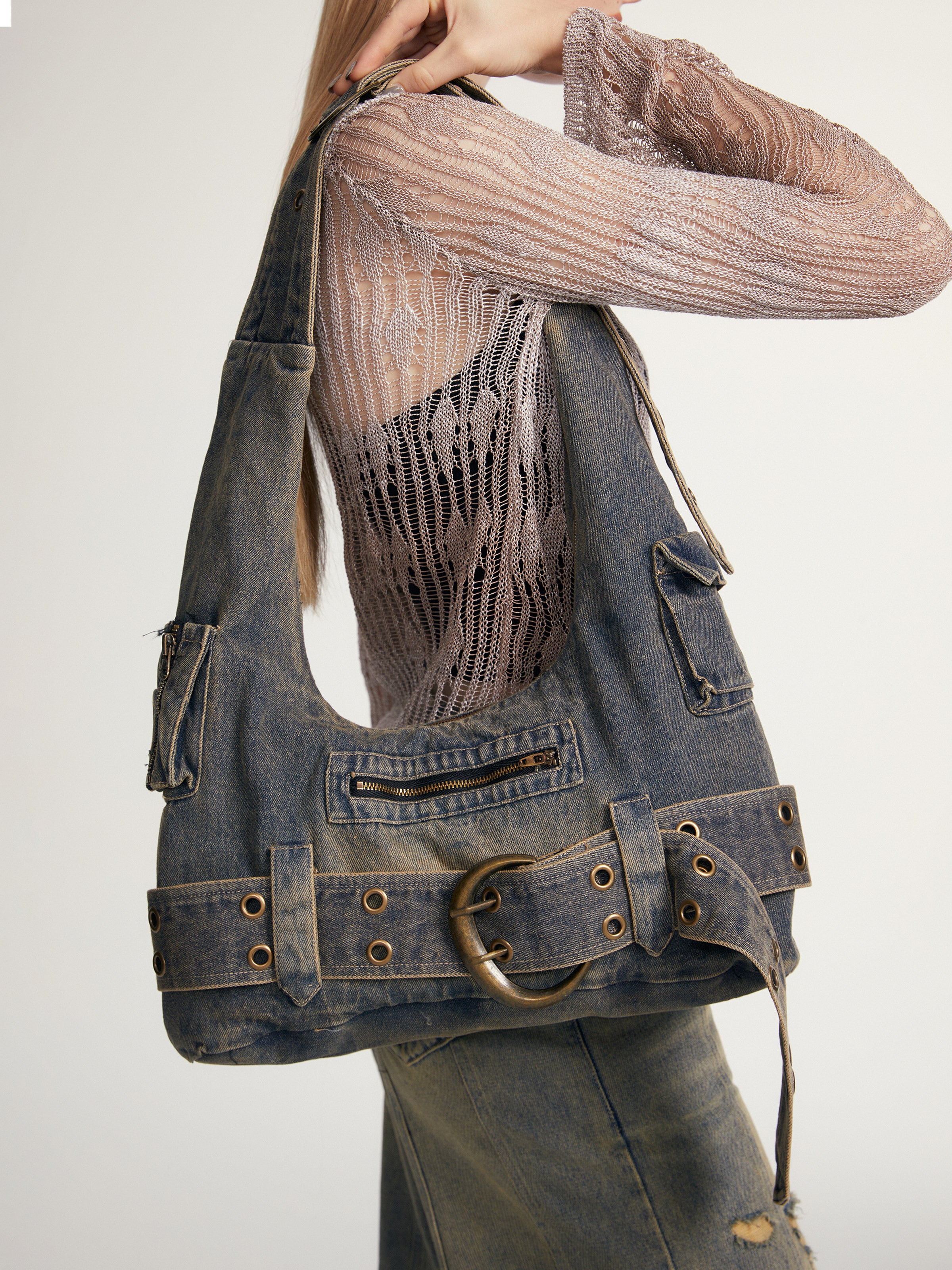 2th Desire Y2K Vintage Denim Crossbody Bag
