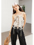 Vintage Snake Print Ruffle Tie Up Crop Top