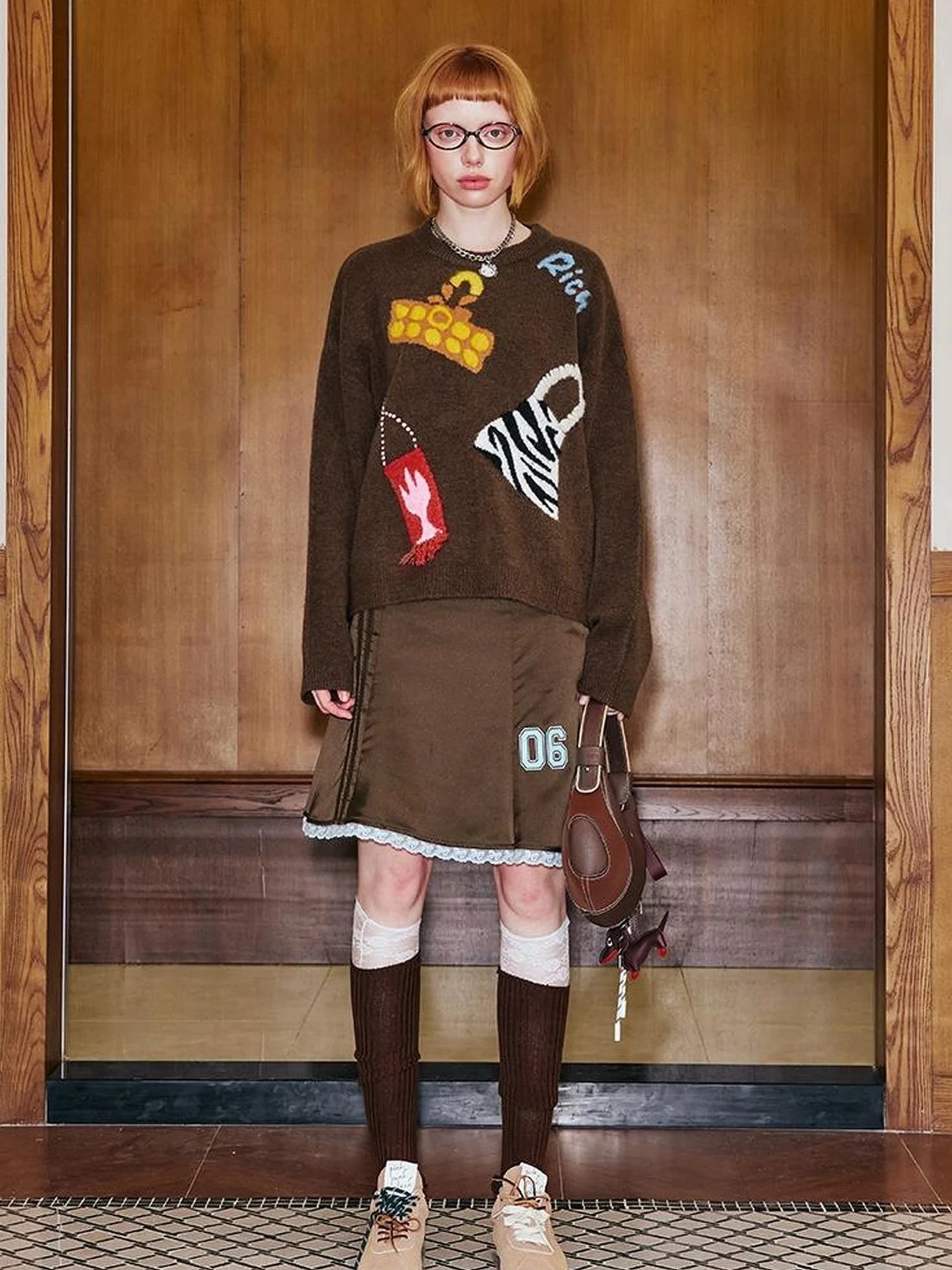 Fun Colorful Bag Embroidered Knit Sweater
