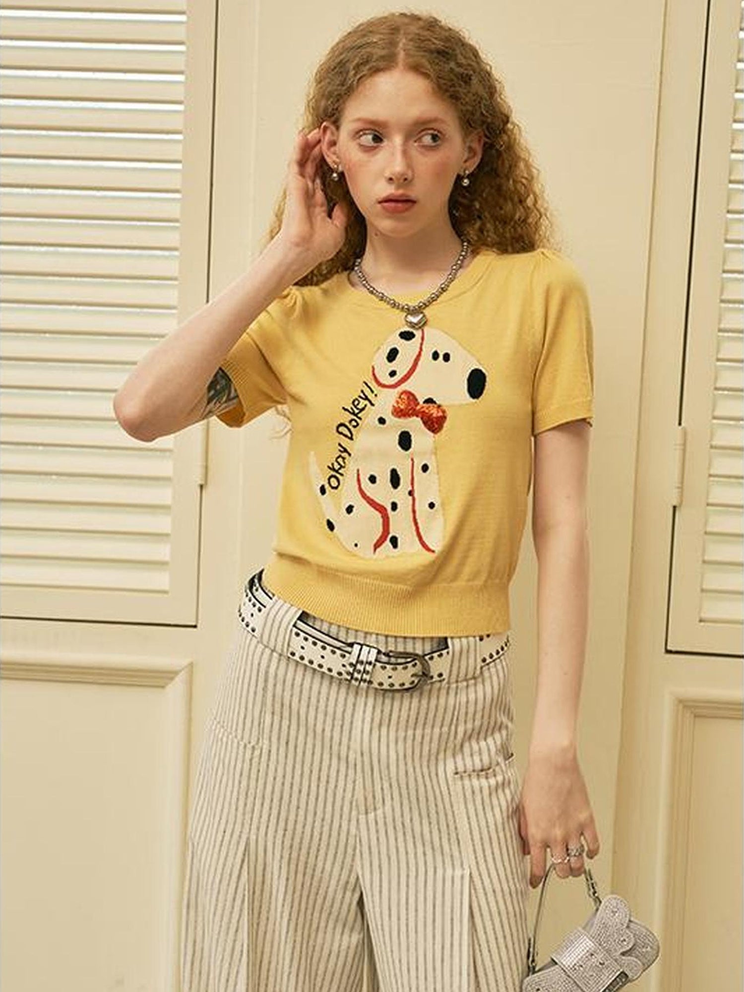 DIDDI MODA Fun Dotted Dog Knit Tee