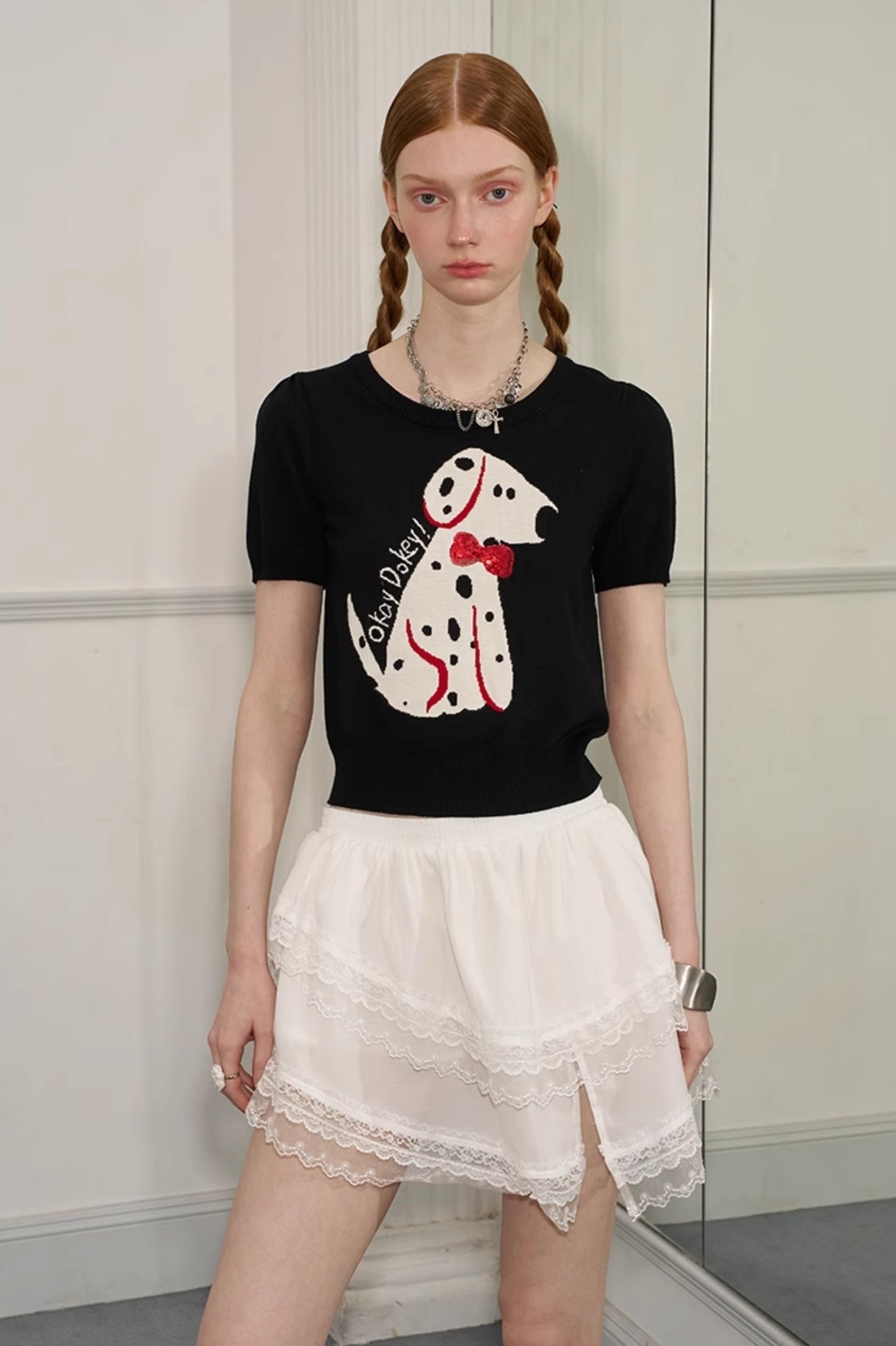 DIDDI MODA Fun Dotted Dog Knit Tee