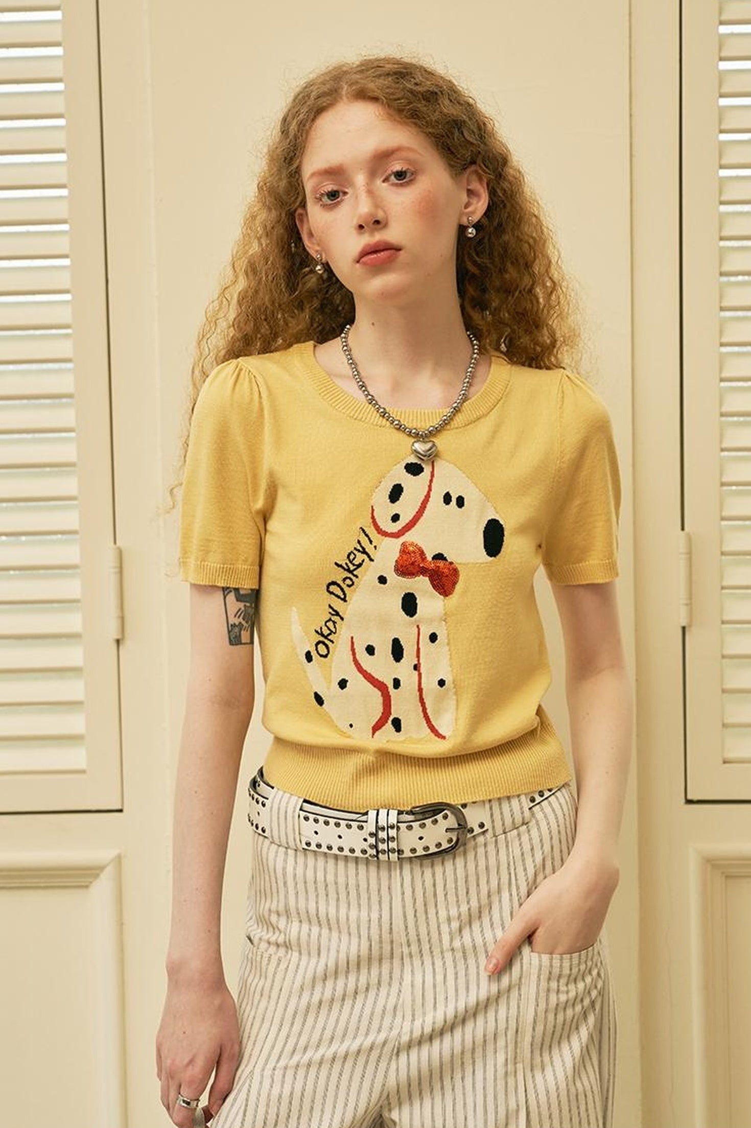 DIDDI MODA Fun Dotted Dog Knit Tee