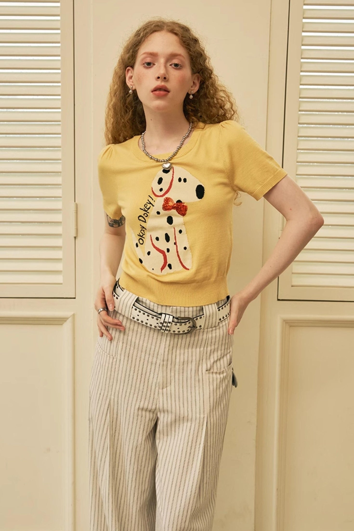 DIDDI MODA Fun Dotted Dog Knit Tee