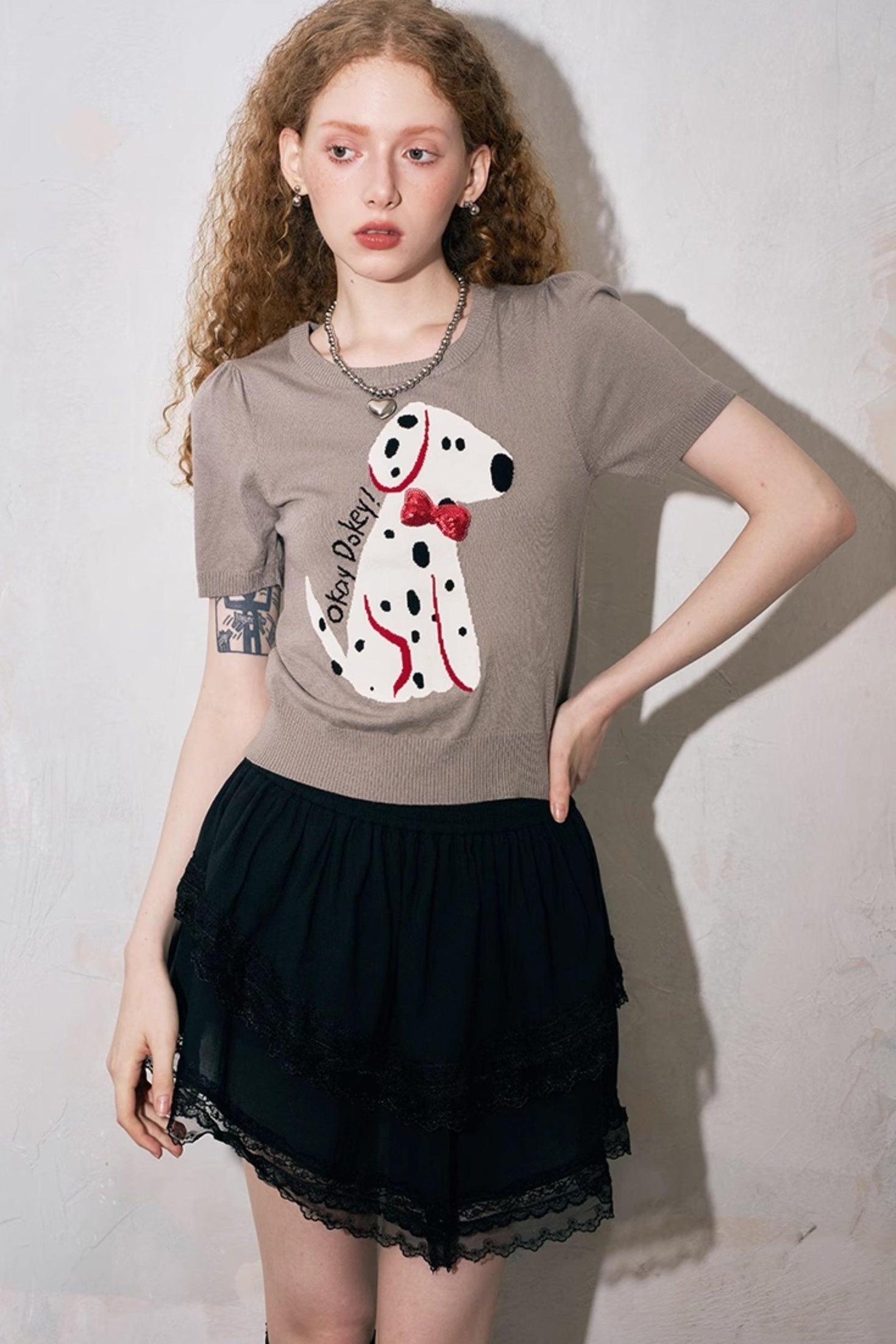 DIDDI MODA Fun Dotted Dog Knit Tee