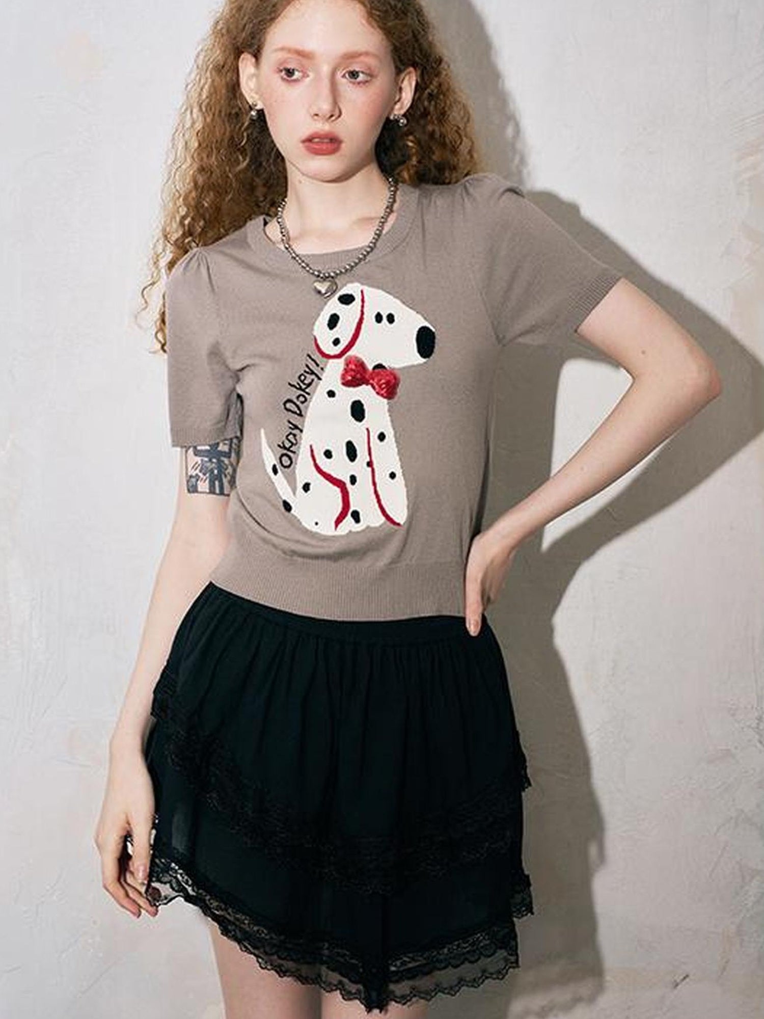 DIDDI MODA Fun Dotted Dog Knit Tee