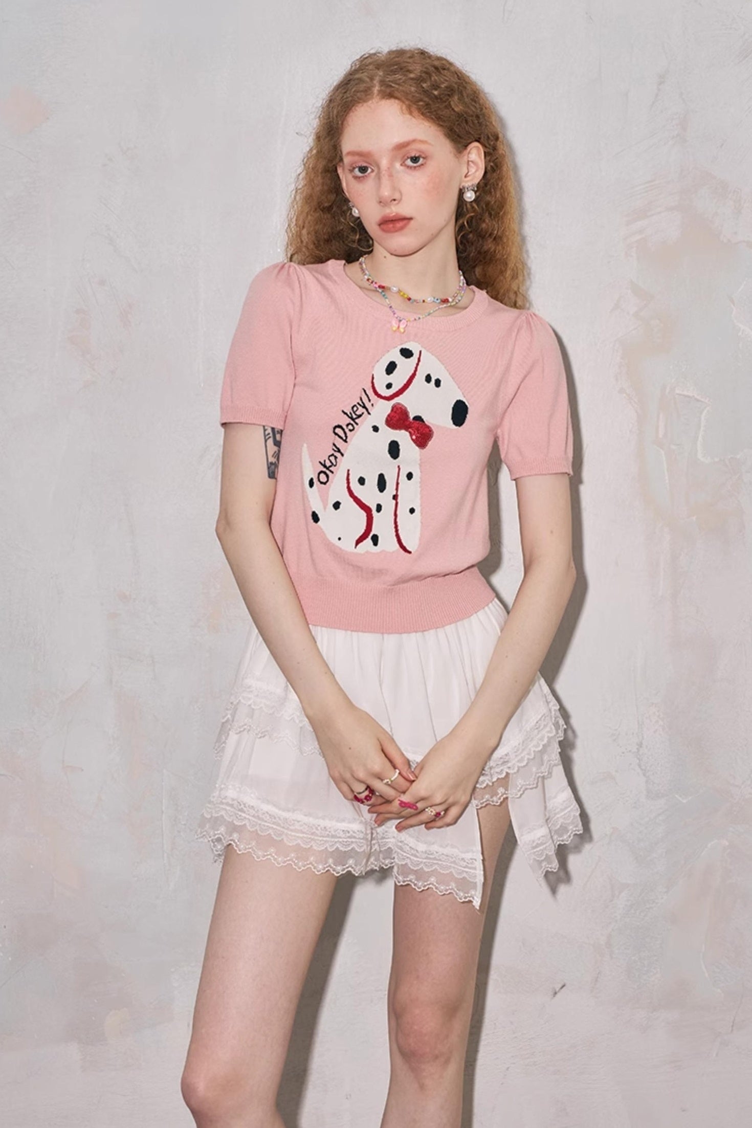 DIDDI MODA Fun Dotted Dog Knit Tee