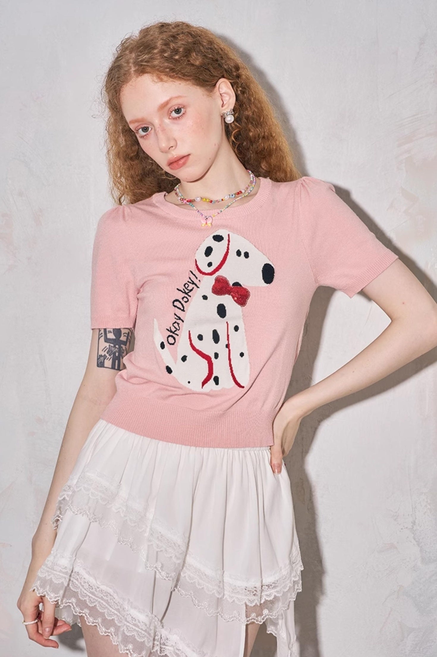 DIDDI MODA Fun Dotted Dog Knit Tee