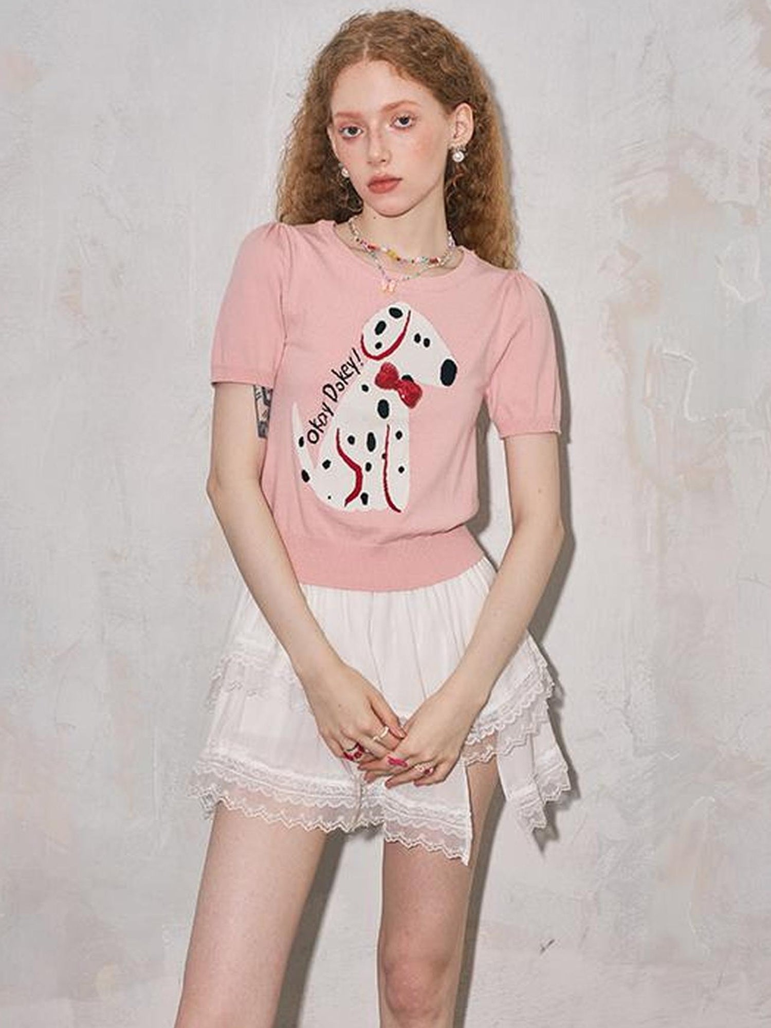 DIDDI MODA Fun Dotted Dog Knit Tee