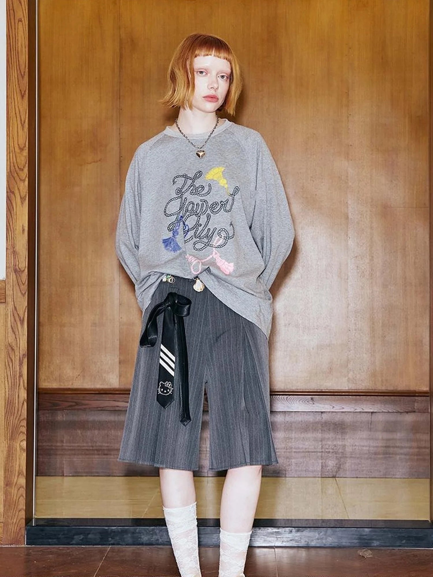 Fun Rope Colorful Wheat Print Oversized Knit Tee