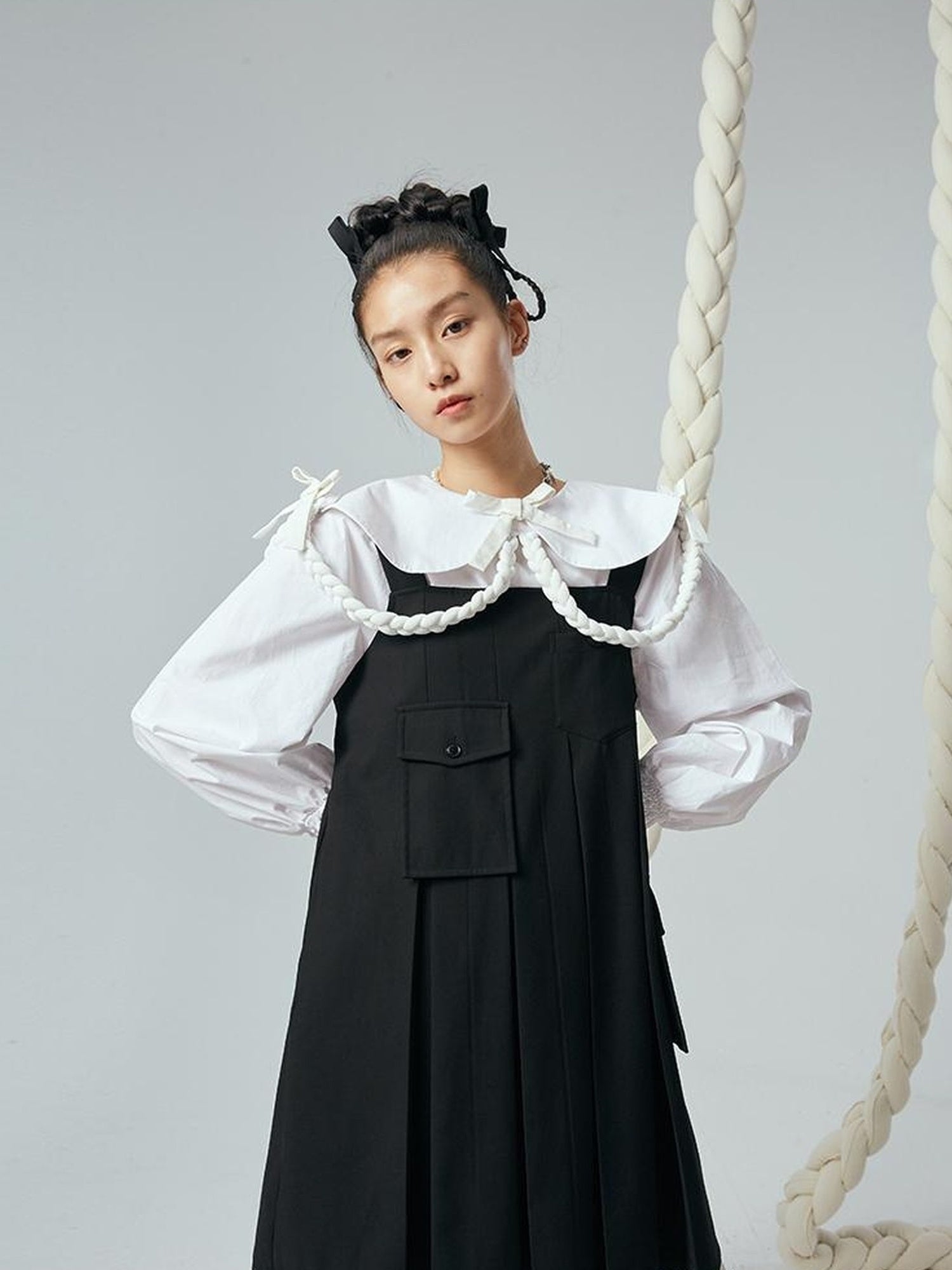 DIDDI MODA Functional Pocket Mini A Line Black Jumper Dress