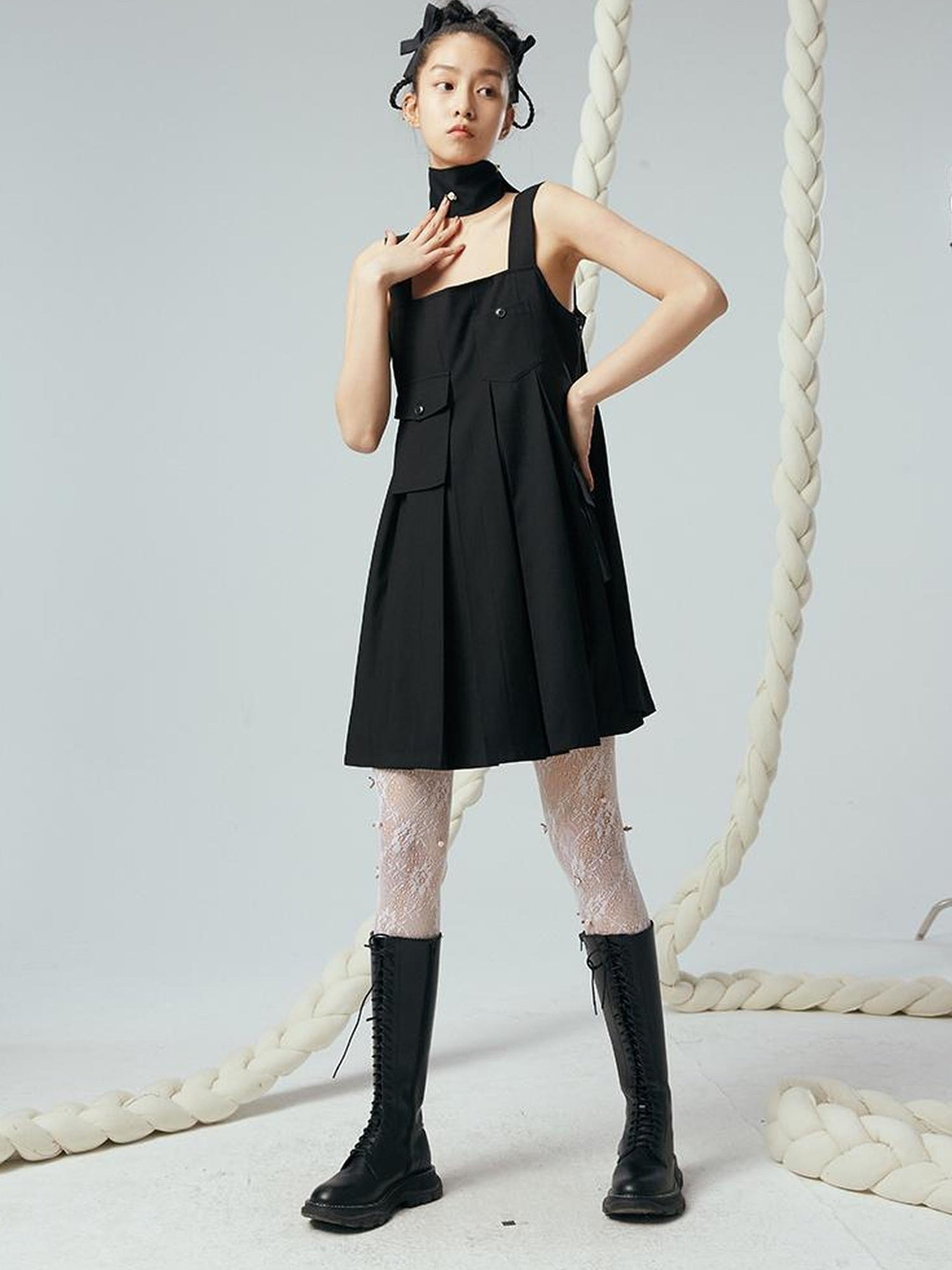 DIDDI MODA Functional Pocket Mini A Line Black Jumper Dress