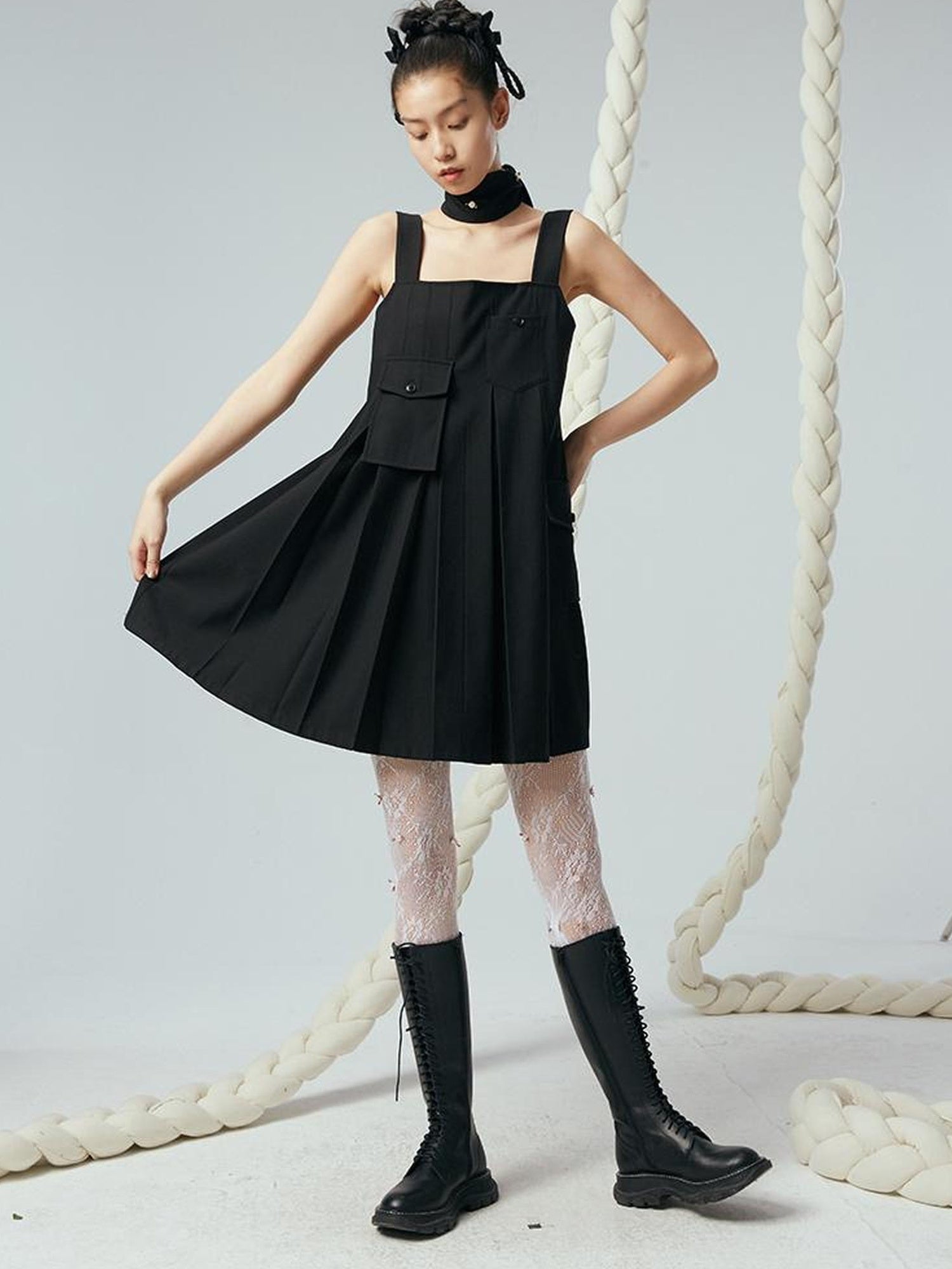 DIDDI MODA Functional Pocket Mini A Line Black Jumper Dress