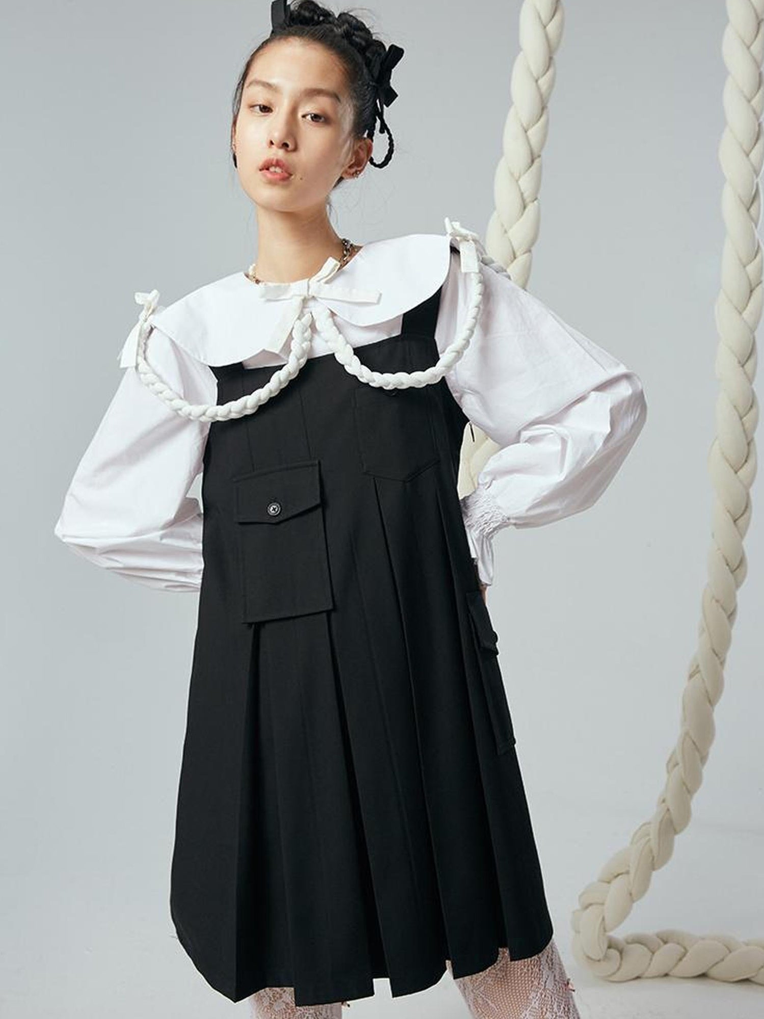 DIDDI MODA Functional Pocket Mini A Line Black Jumper Dress