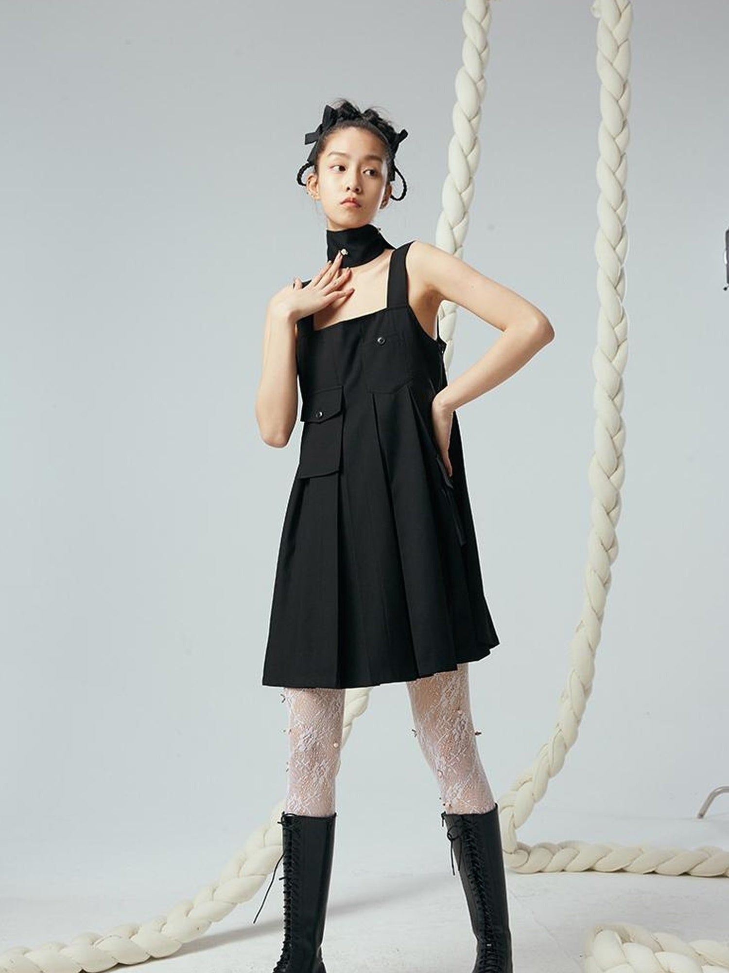 DIDDI MODA Functional Pocket Mini A Line Black Jumper Dress