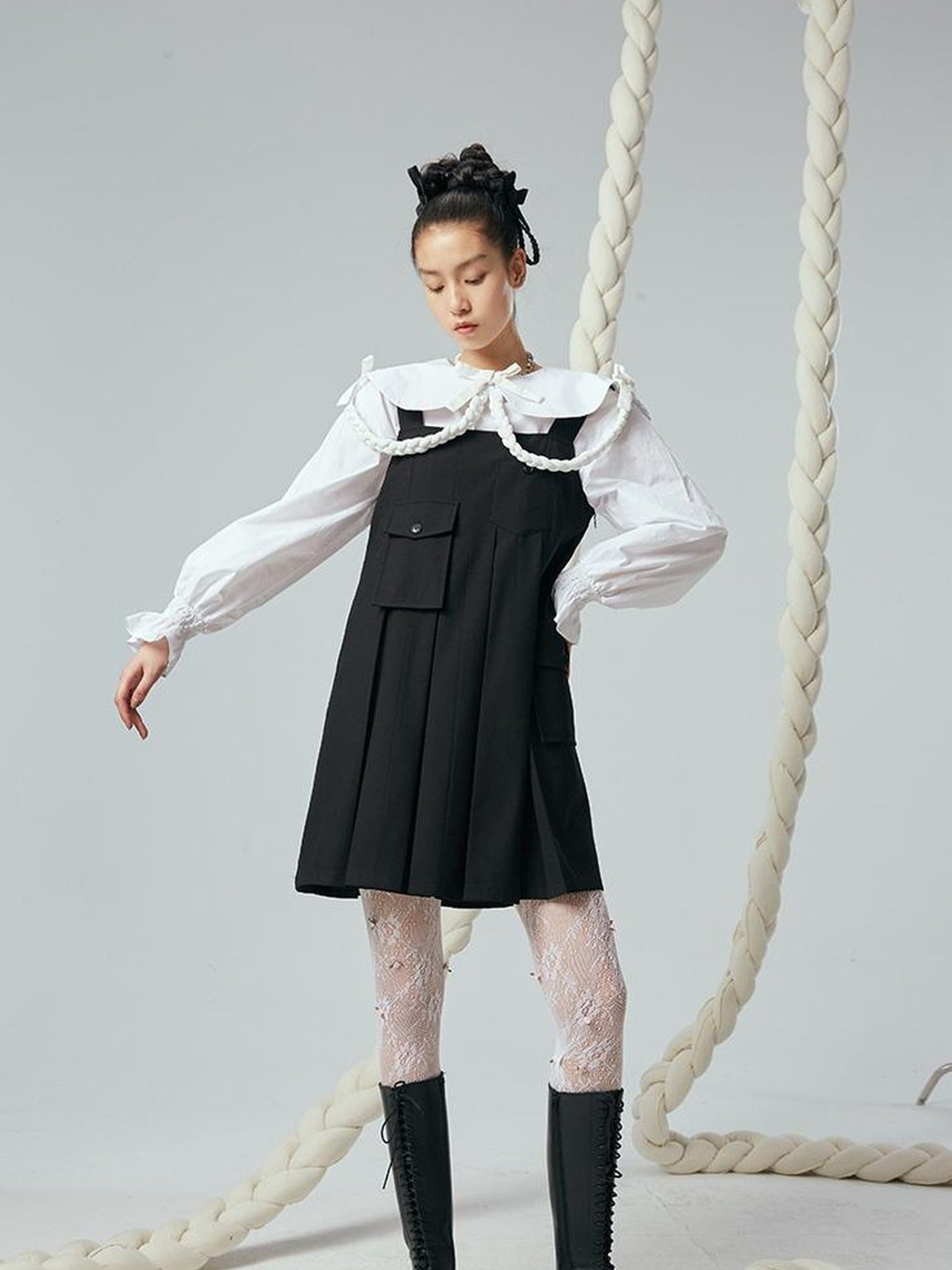 DIDDI MODA Functional Pocket Mini A Line Black Jumper Dress