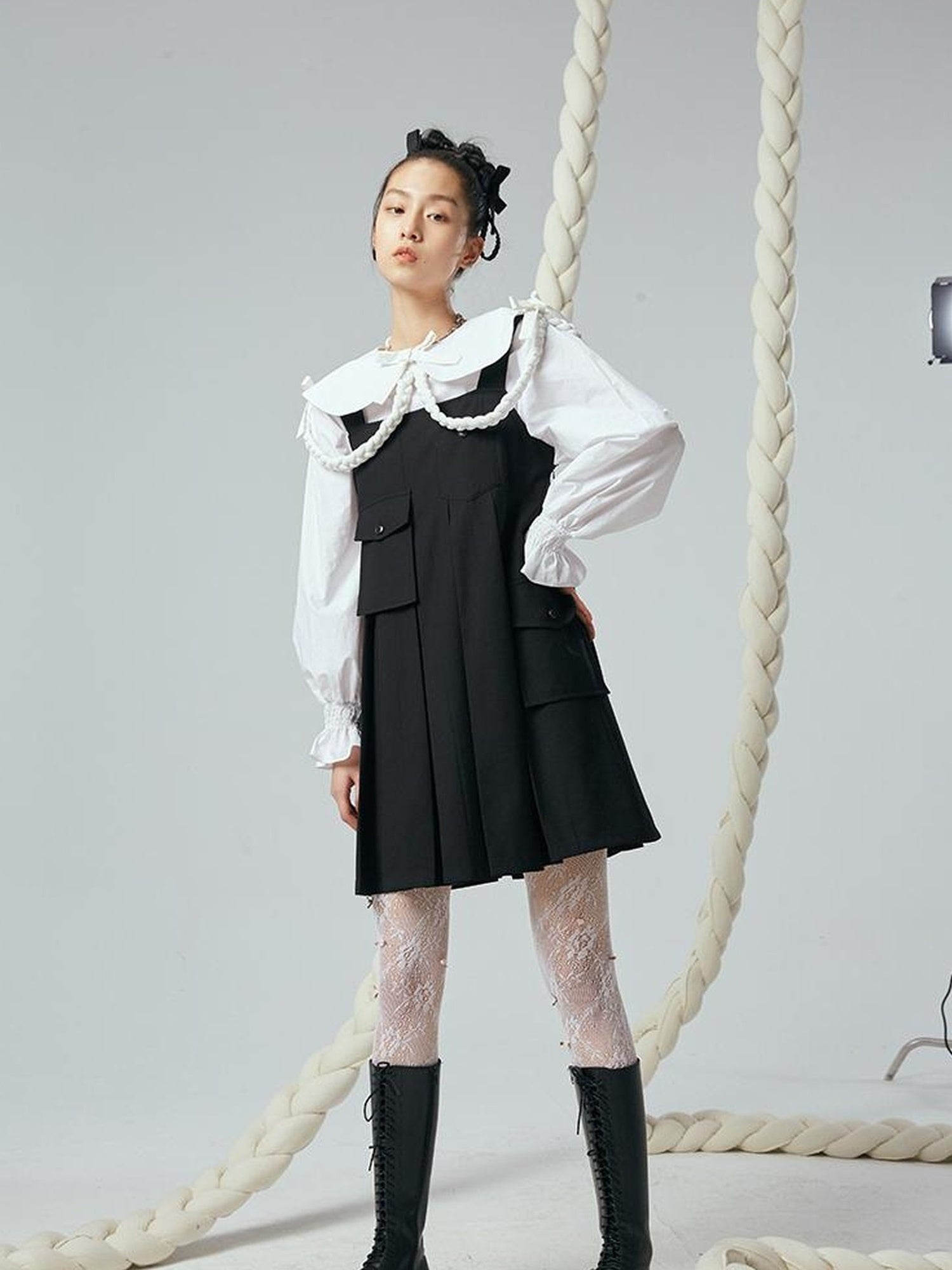 DIDDI MODA Functional Pocket Mini A Line Black Jumper Dress