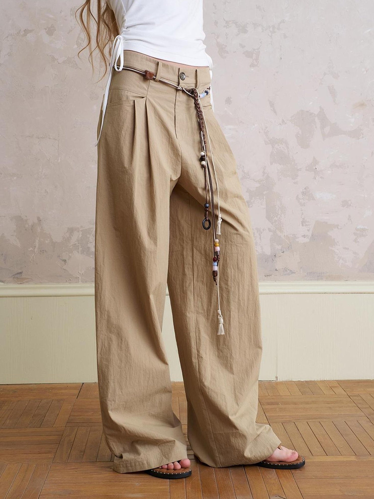 DIDDI MODA Funny Puppy Print Loose Cotton Tee Beaded Wide Leg Pants Set