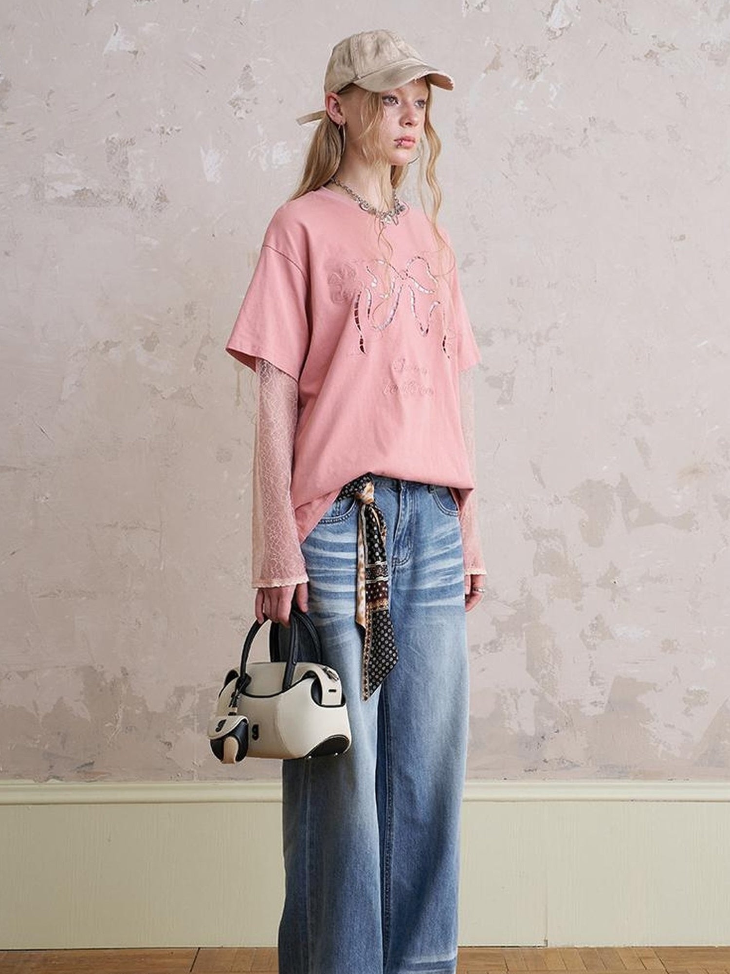 DIDDI MODA Funny Puppy Print Loose T Shirt With Layered Pants Set