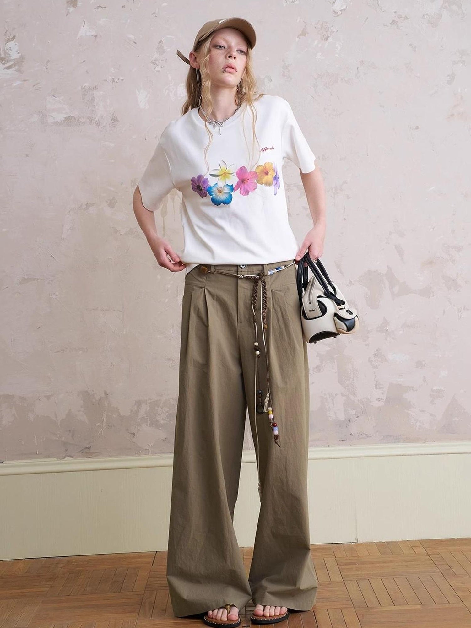 DIDDI MODA Funny Puppy Print Loose T Shirt With Layered Pants Set