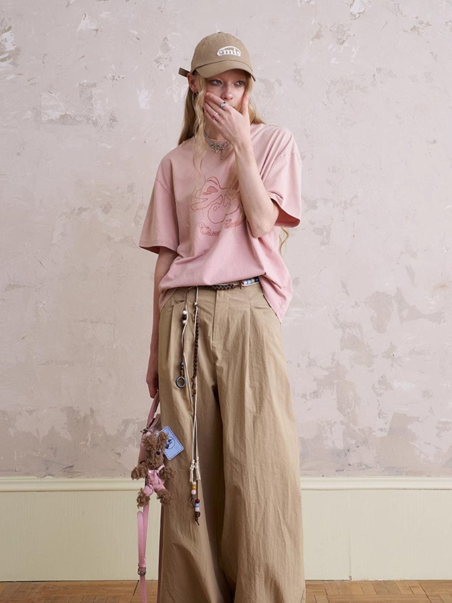 DIDDI MODA Funny Puppy Print Loose T Shirt With Layered Pants Set