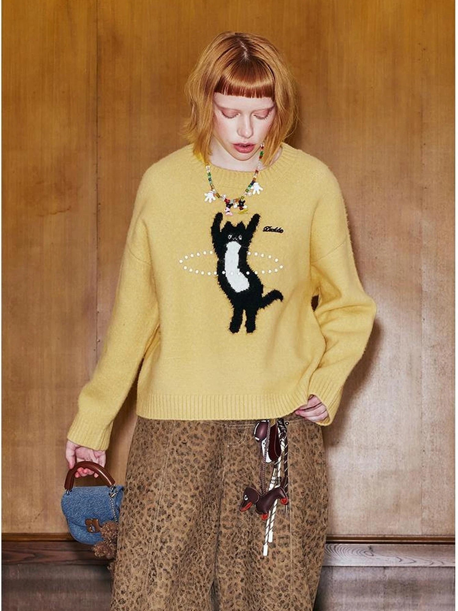 Future Kitten Holographic Beaded Knit Sweater