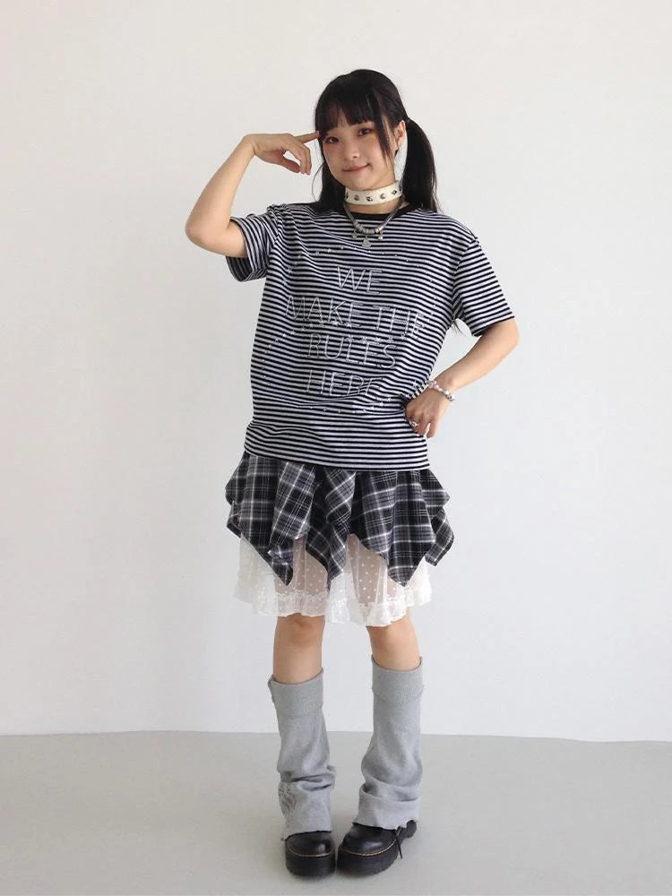 Galaxy Print Stripe Color Block Loose Casual T-Shirt