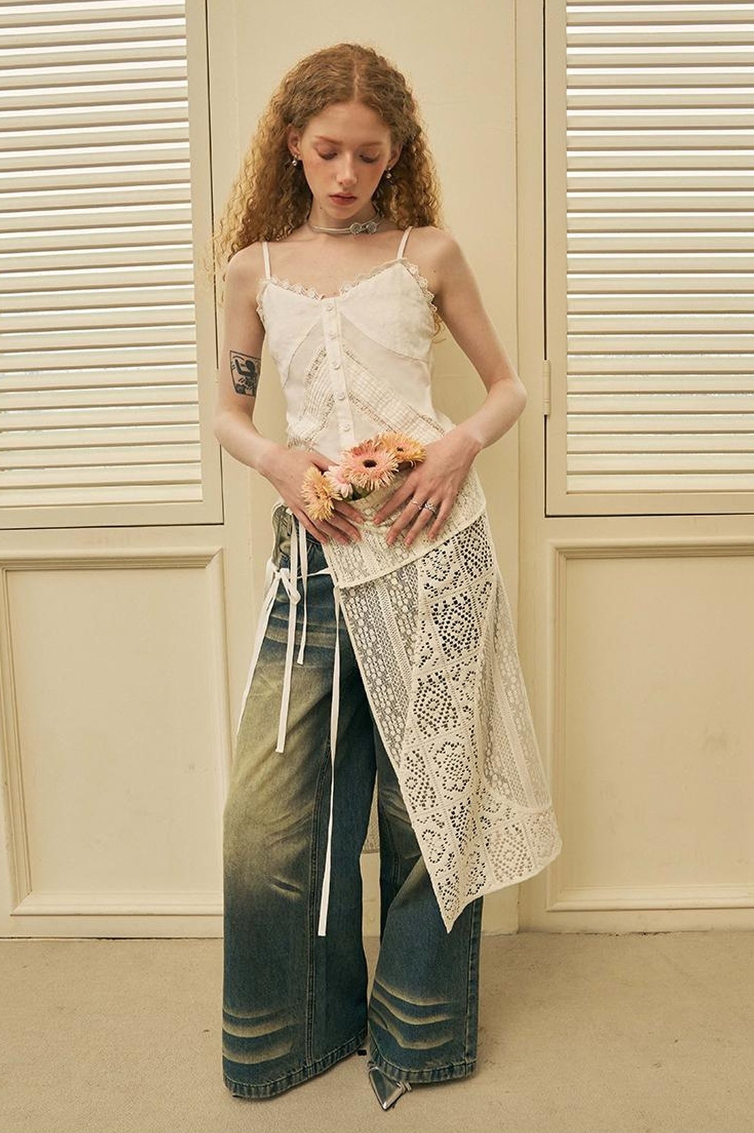 DIDDI MODA Geometric Deconstructed Layered Apron Skirt