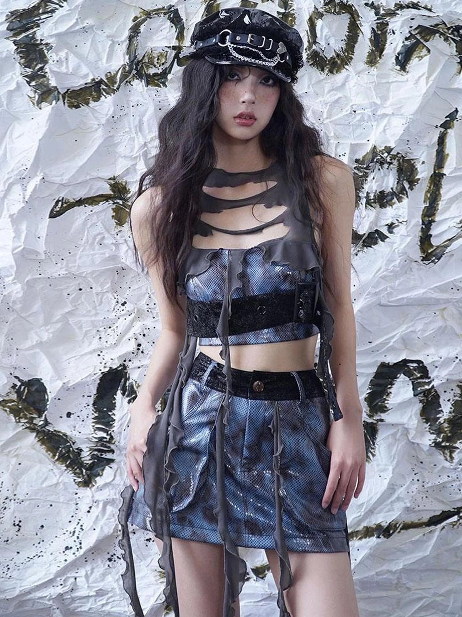 Glamorous Fringe Snake Print Leather Skirt