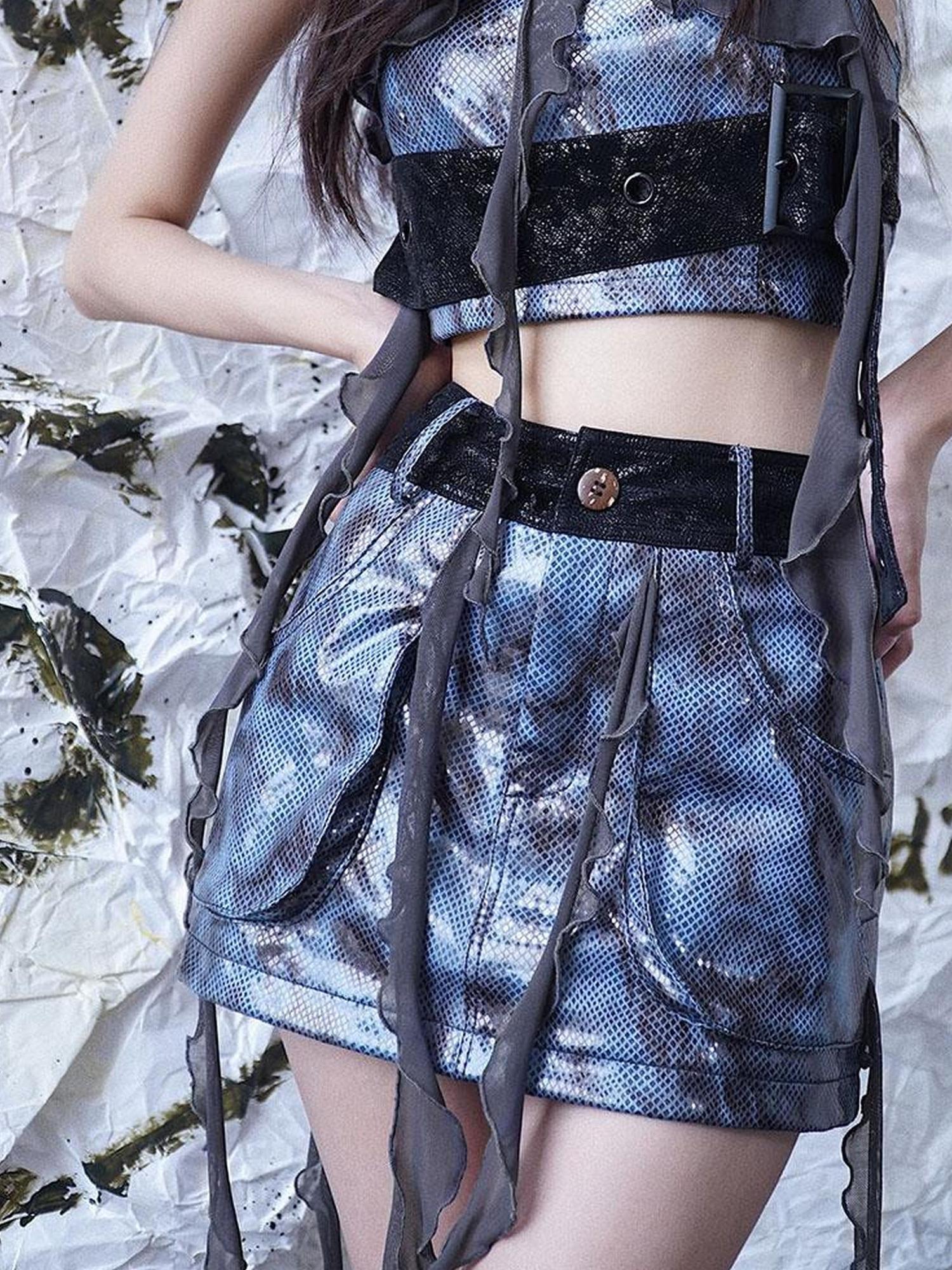 WSW WUSHENWU Glamorous Fringe Snake Print Leather Skirt