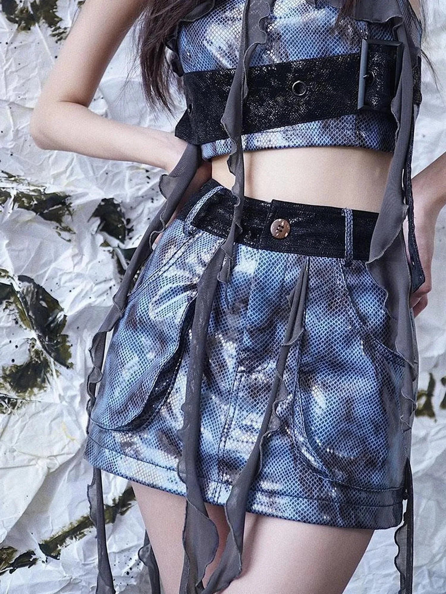 Glamorous Fringe Snake Print Leather Skirt