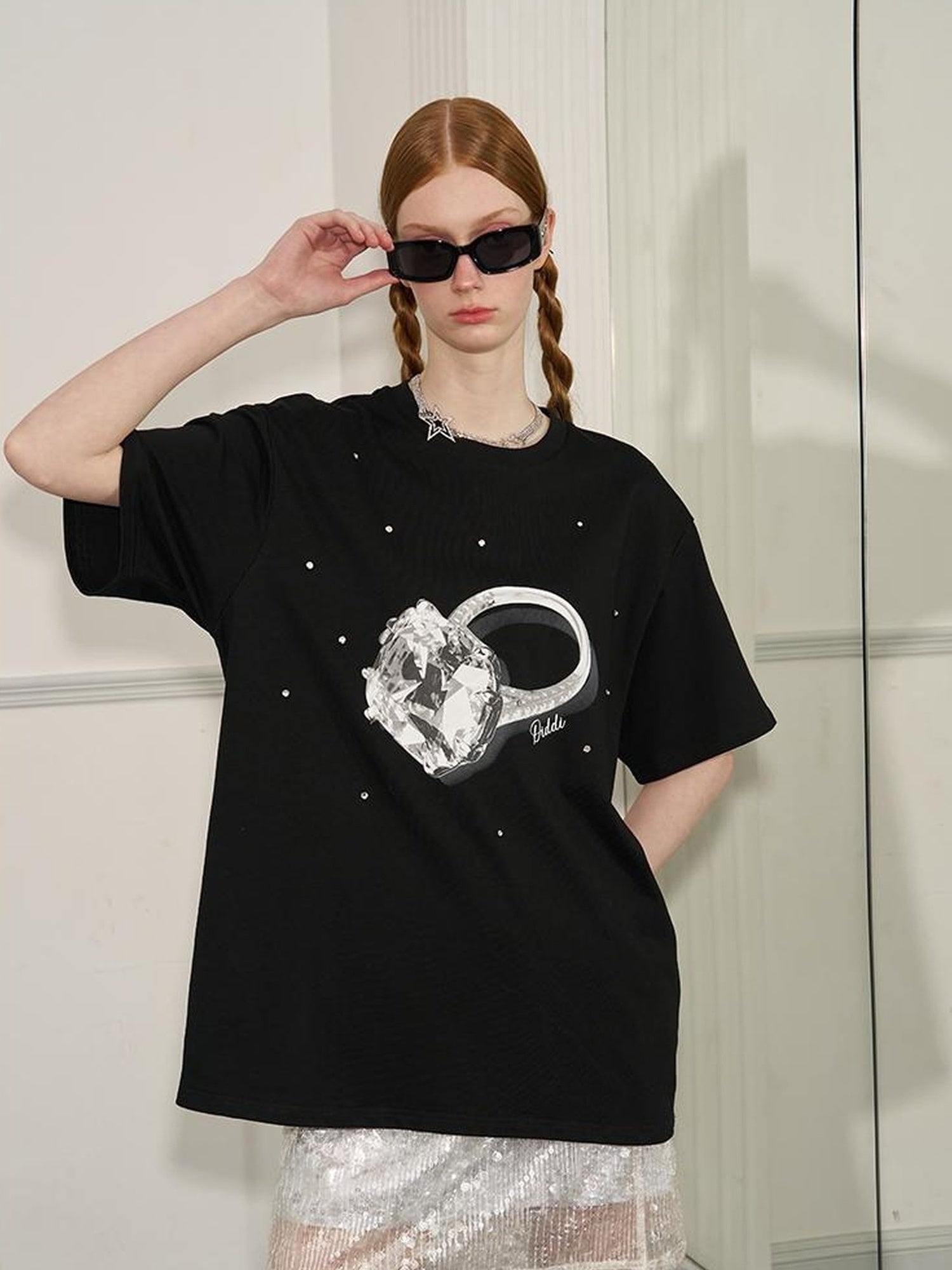 DIDDI MODA Glittering Silver Straight Skirt With Elastic Waist