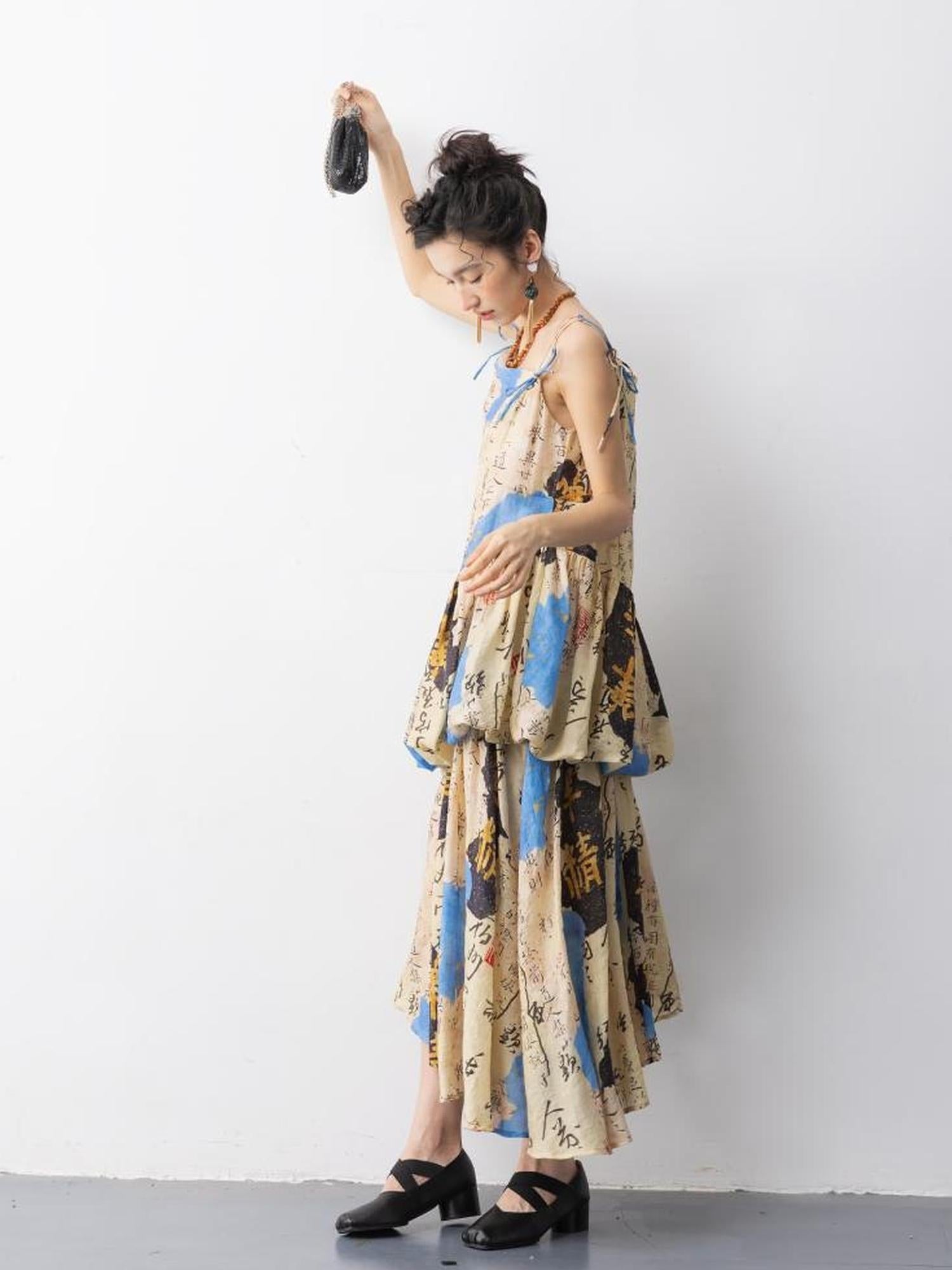 Sweet Mi Goldenwind Jade Dew Asymmetrical Slip Dress