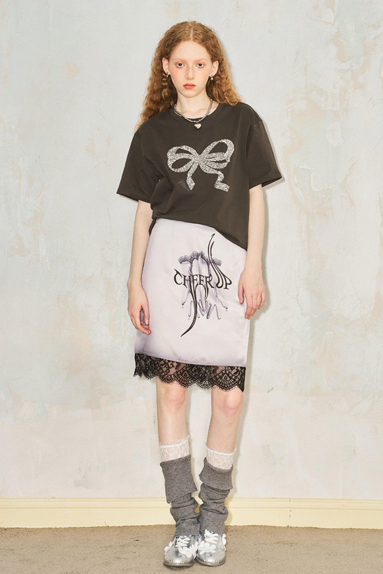 DIDDI MODA Gothic Glove Print Lace Satin Straight Mini Skirt