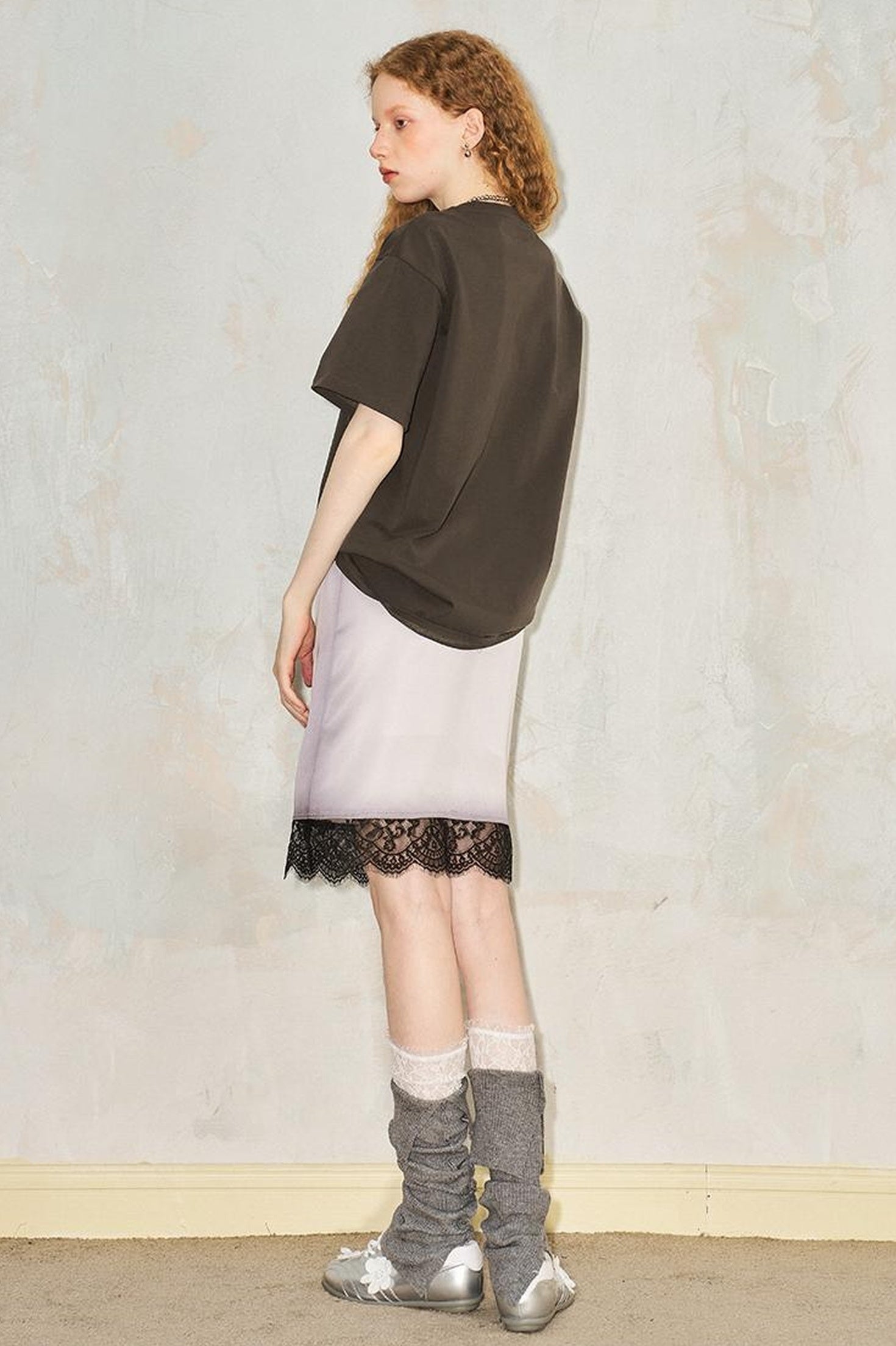 DIDDI MODA Gothic Glove Print Lace Satin Straight Mini Skirt