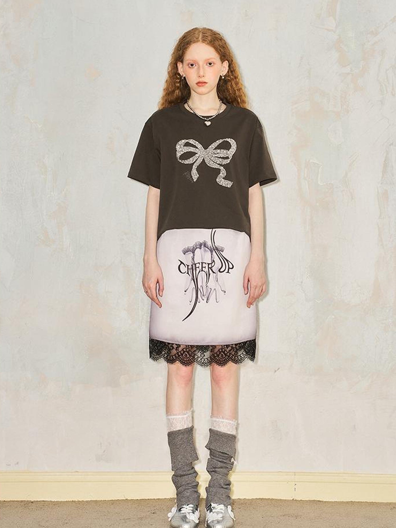 DIDDI MODA Gothic Glove Print Lace Satin Straight Mini Skirt