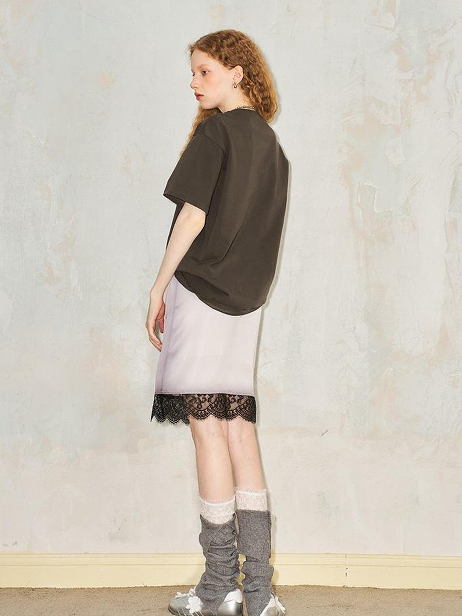 DIDDI MODA Gothic Glove Print Lace Satin Straight Mini Skirt