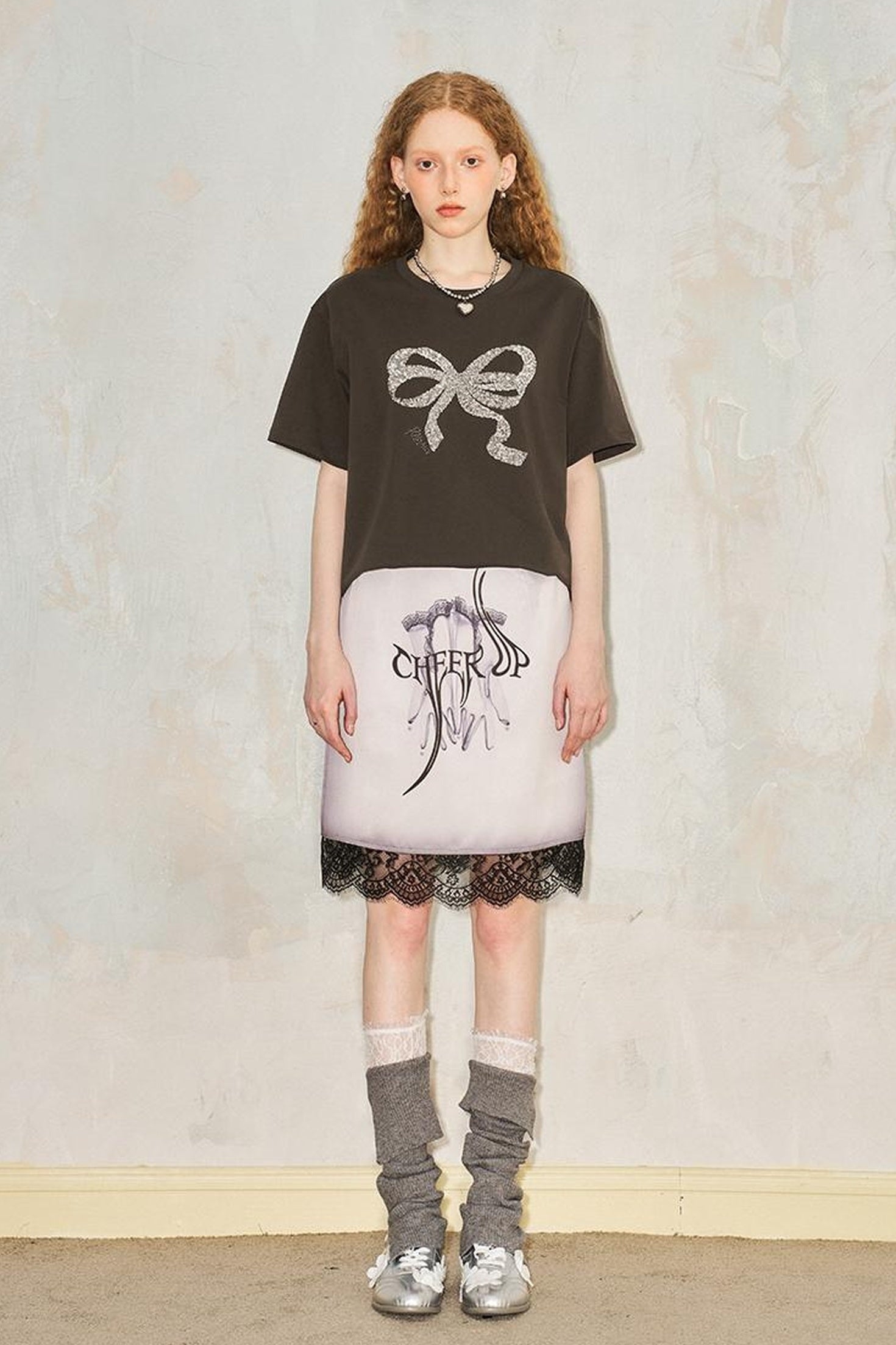 DIDDI MODA Gothic Glove Print Lace Satin Straight Mini Skirt